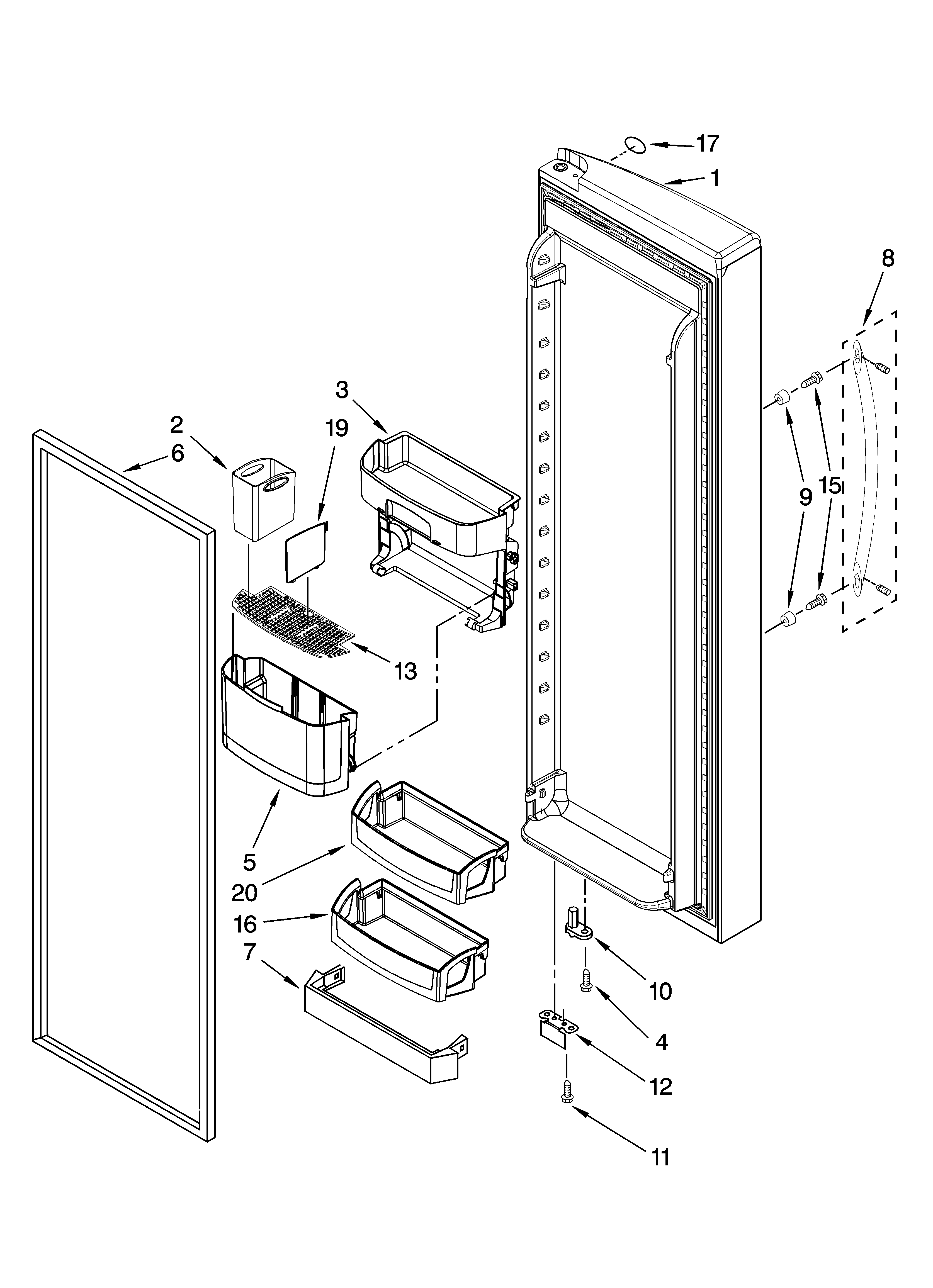 Kenmore Elite 10659973803 refrigerator door parts diagram