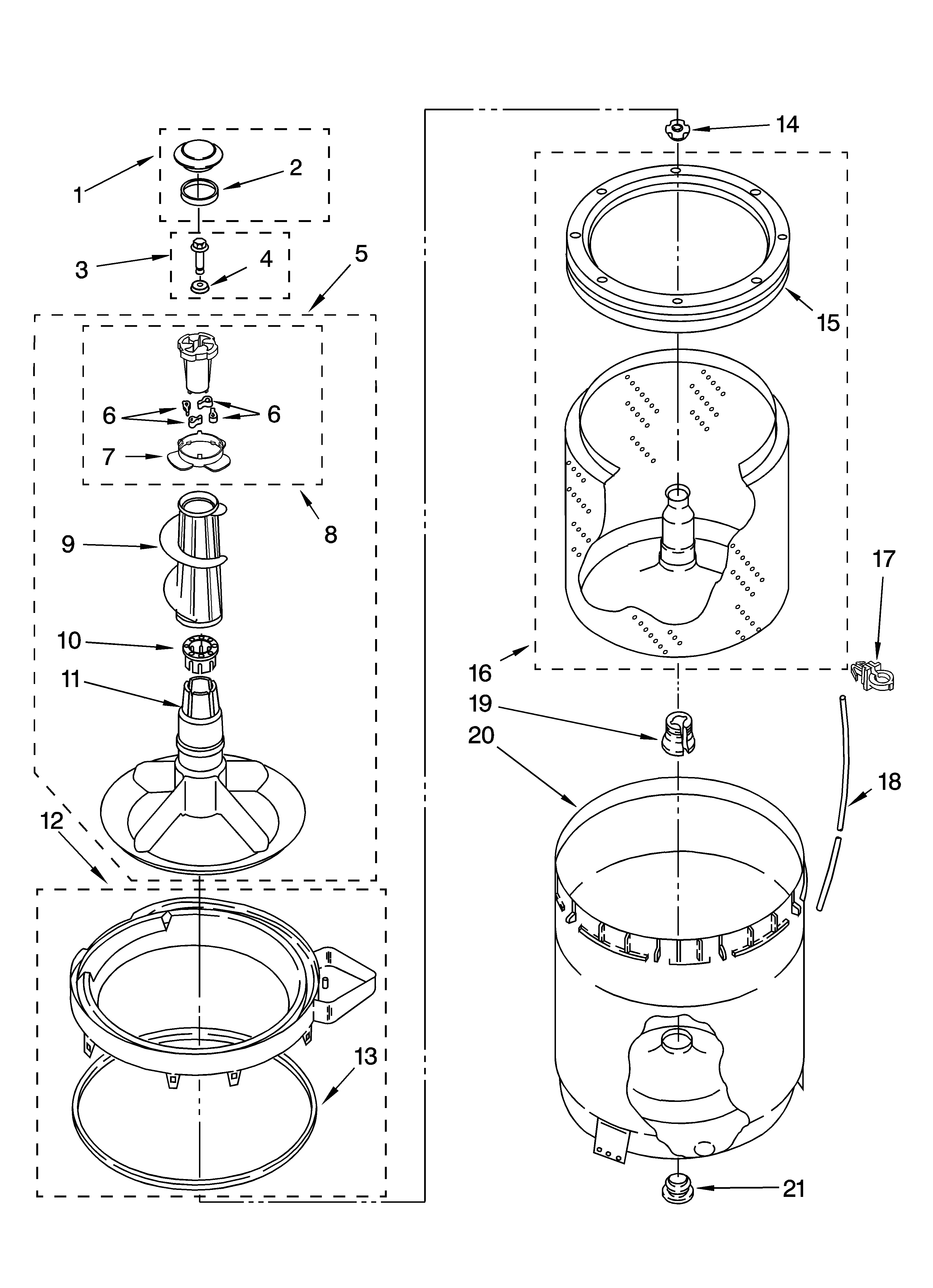 Kenmore 11029432801 agitator, basket and tub parts diagram