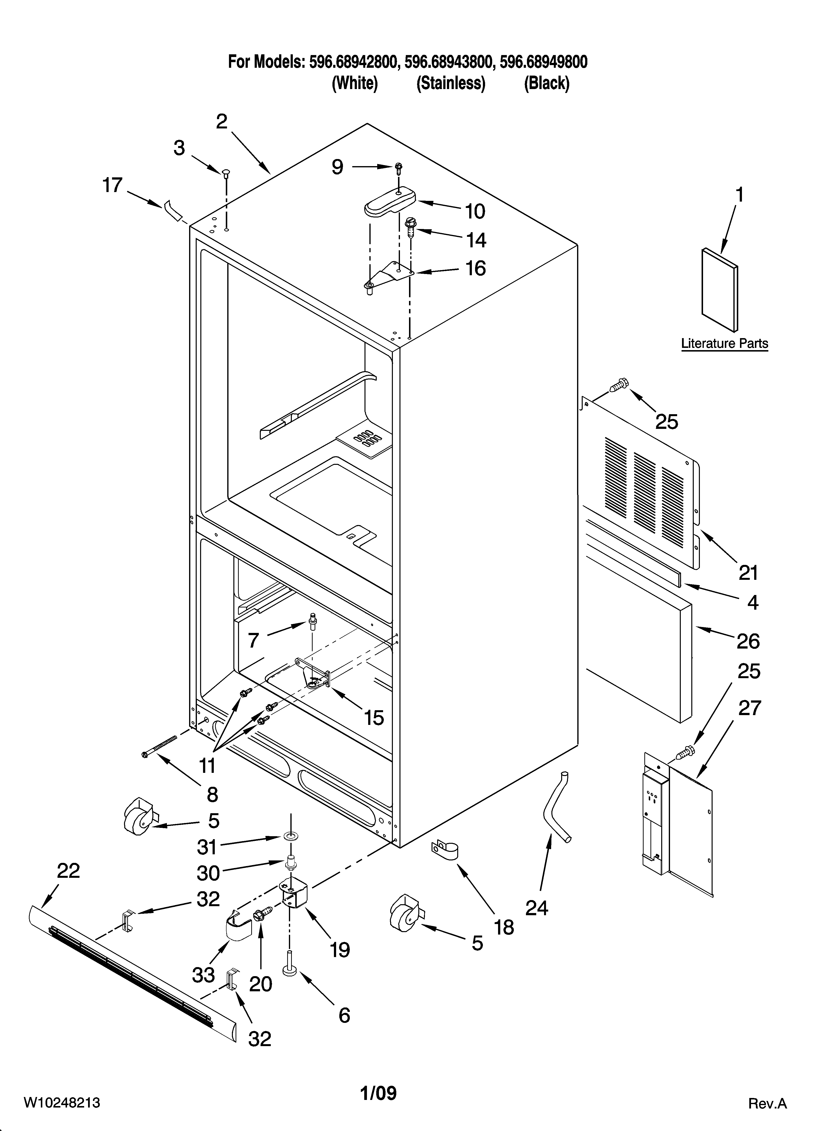 Kenmore 59668942800 cabinet parts diagram