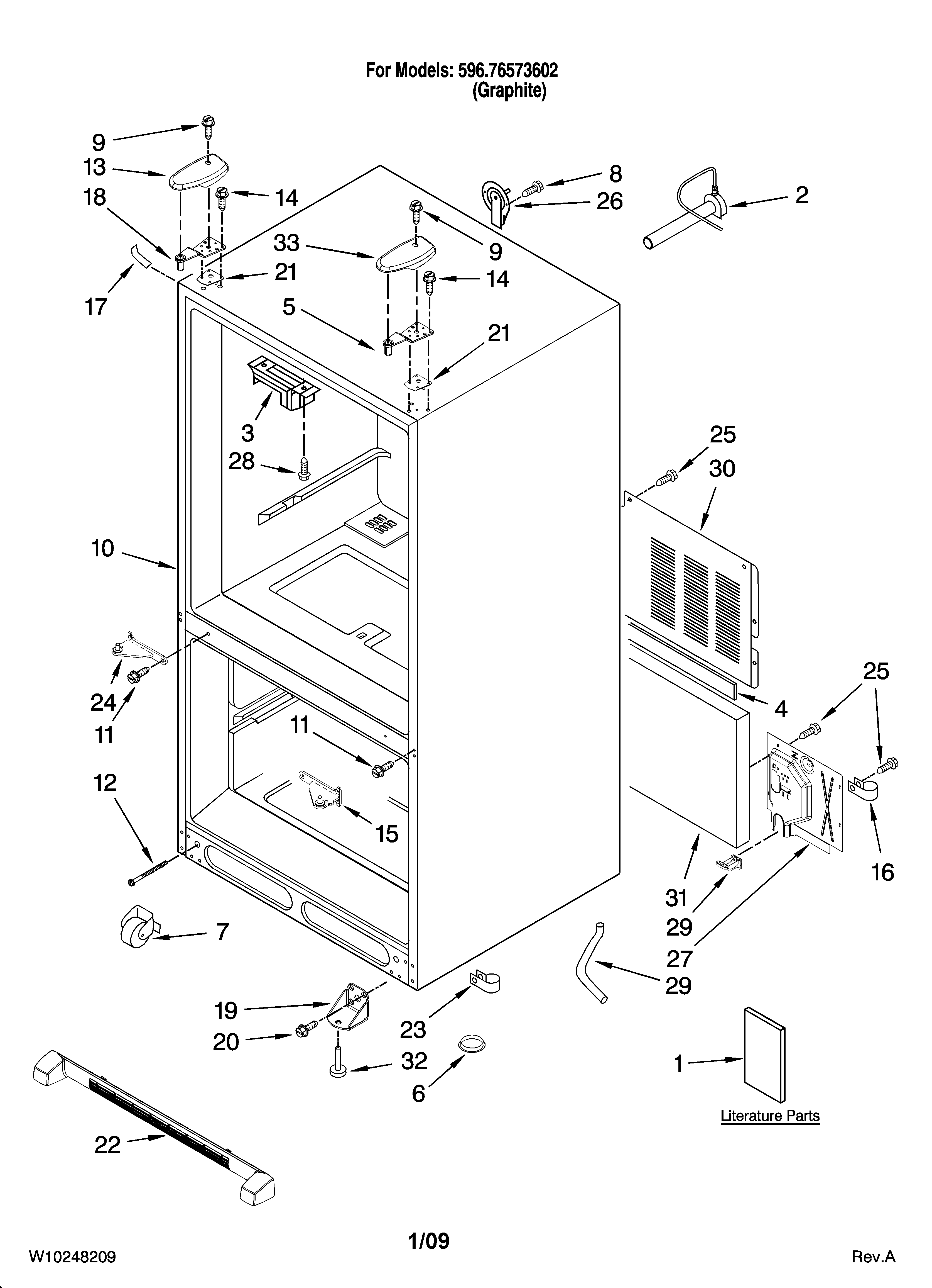Kenmore Elite 59676573602 cabinet parts diagram