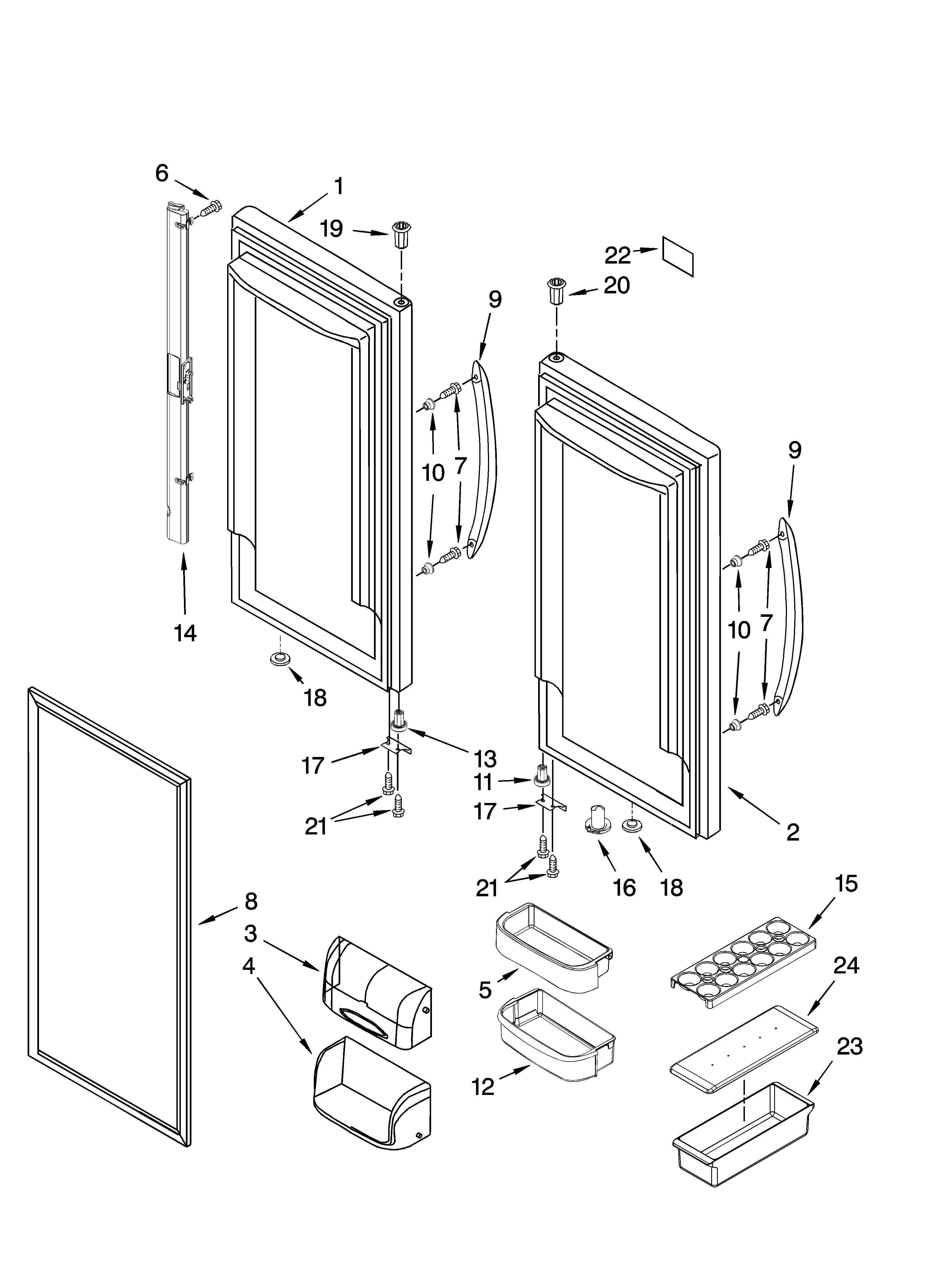 Kenmore Elite 59676573602 refrigerator door parts diagram