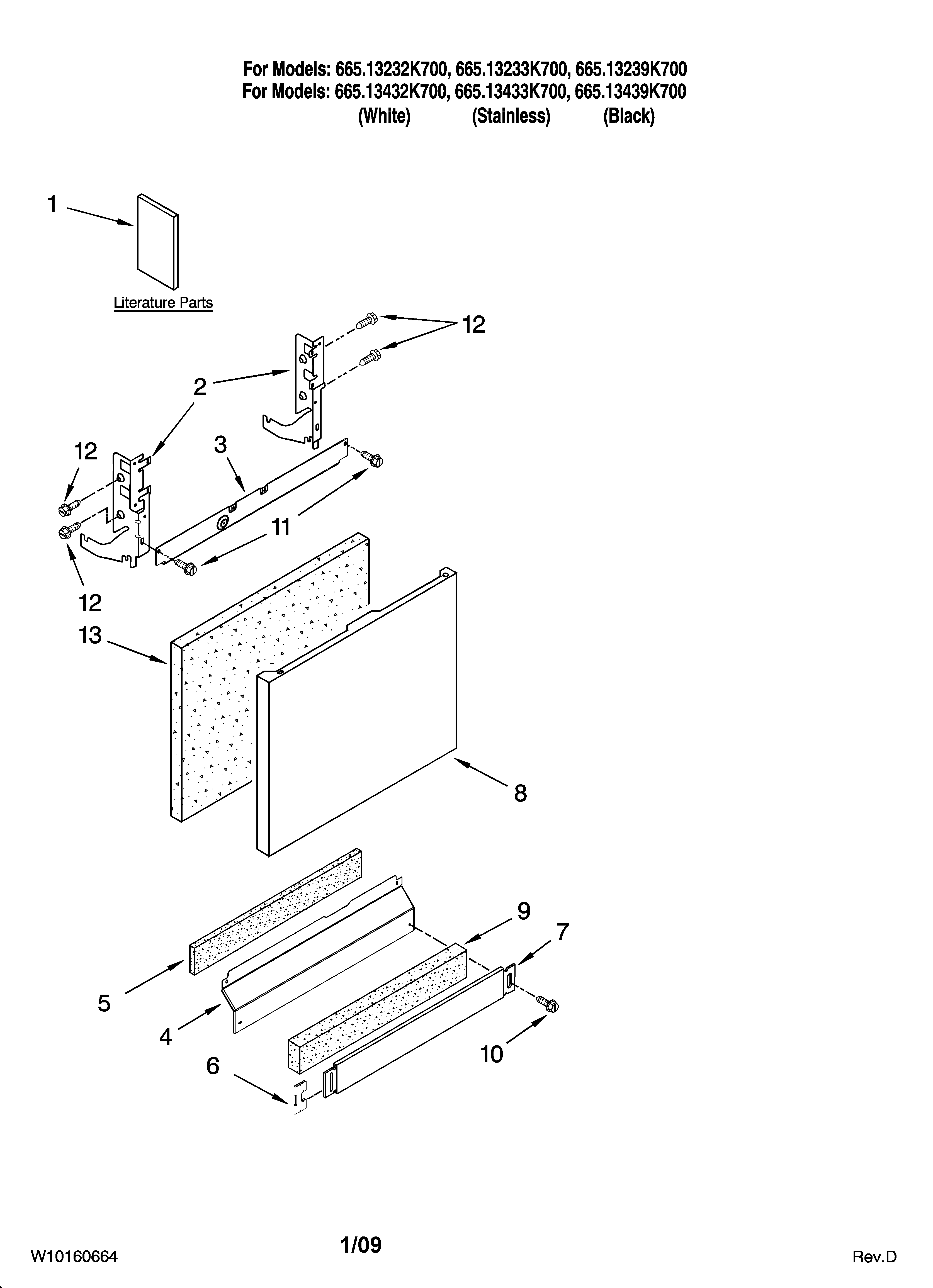 Kenmore Elite 66513239K700 door and panel parts diagram