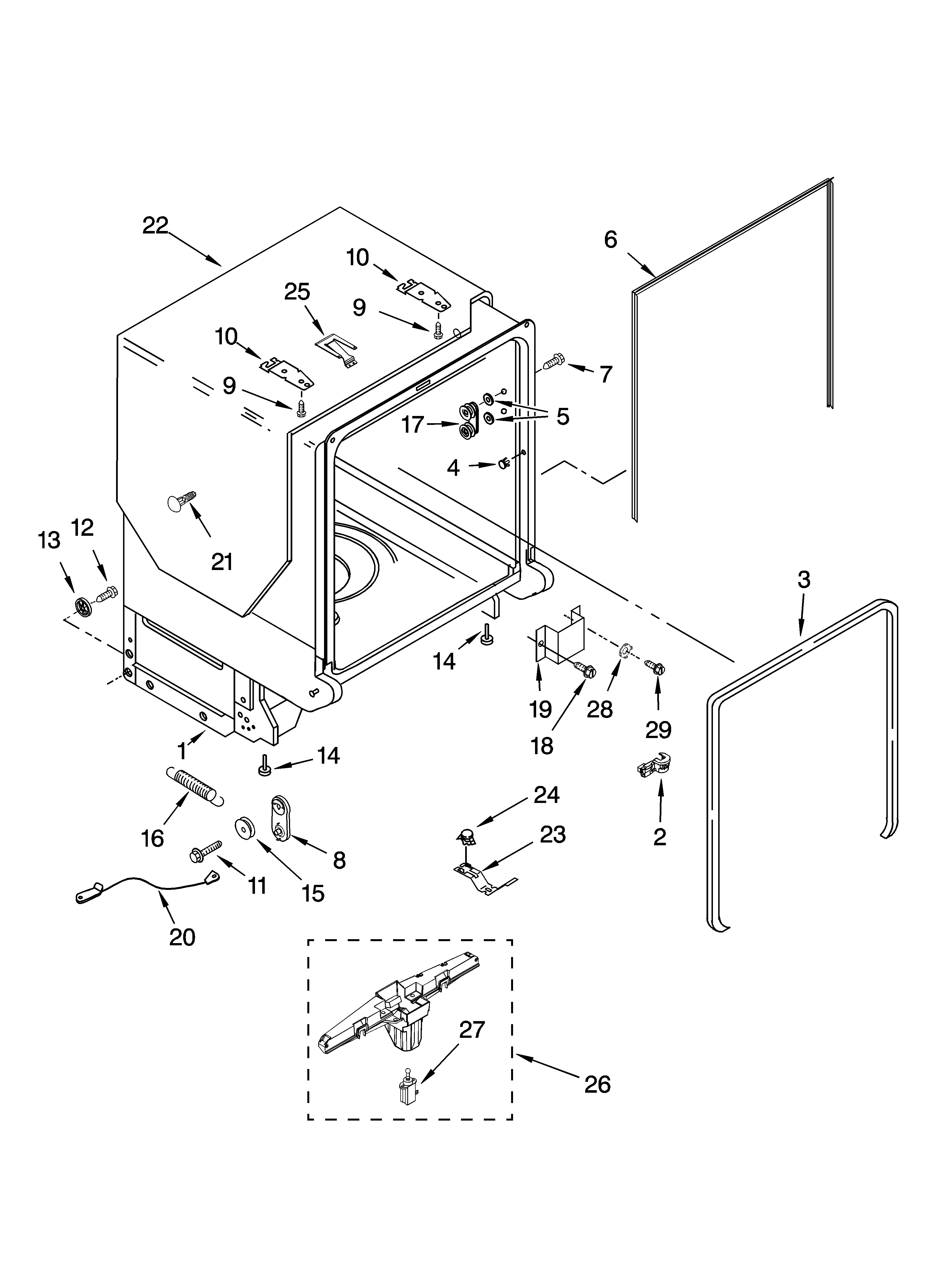 Kenmore Elite 66513239K700 tub and frame parts diagram