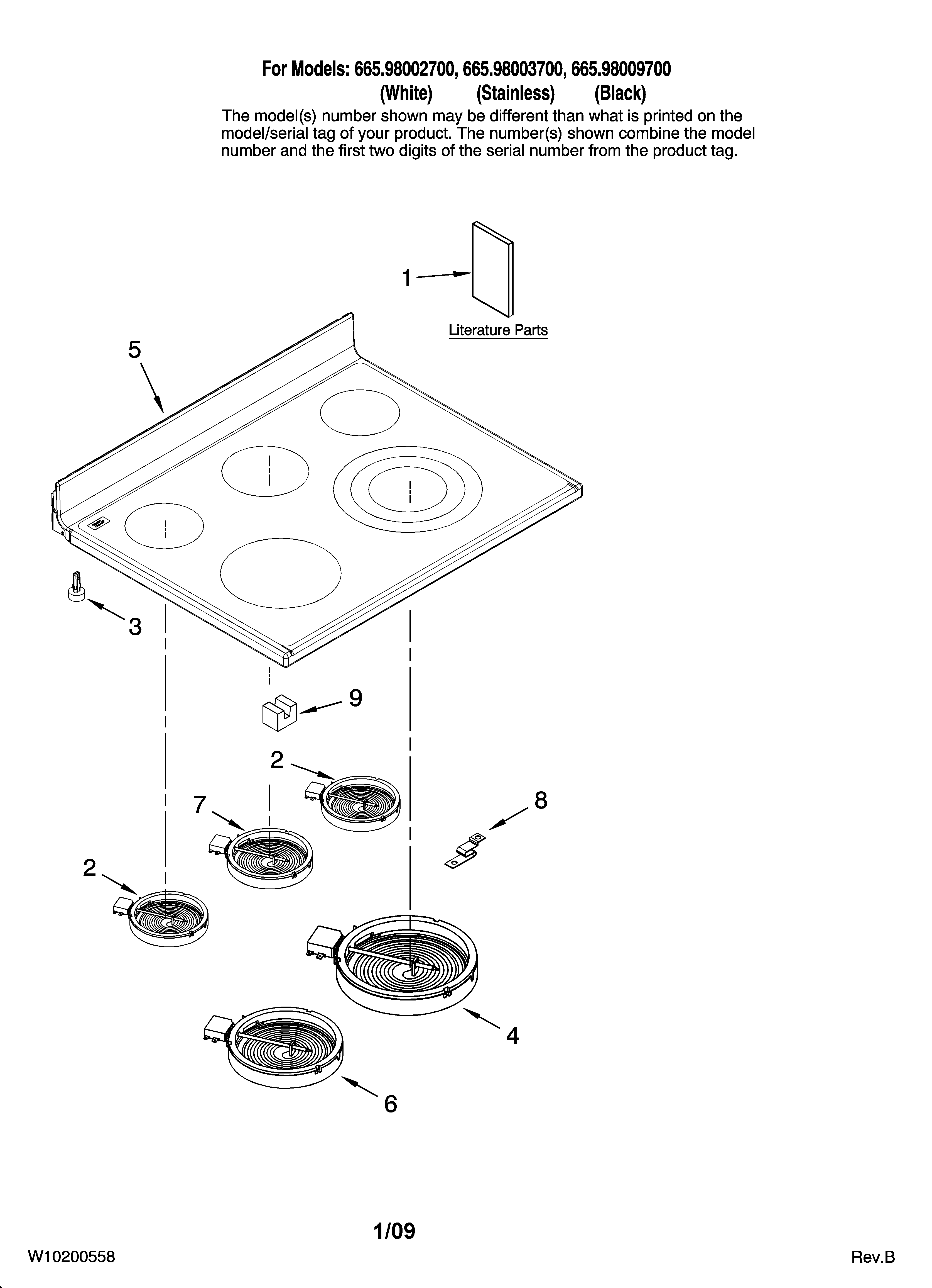 Kenmore Elite 66598002700 cooktop parts diagram