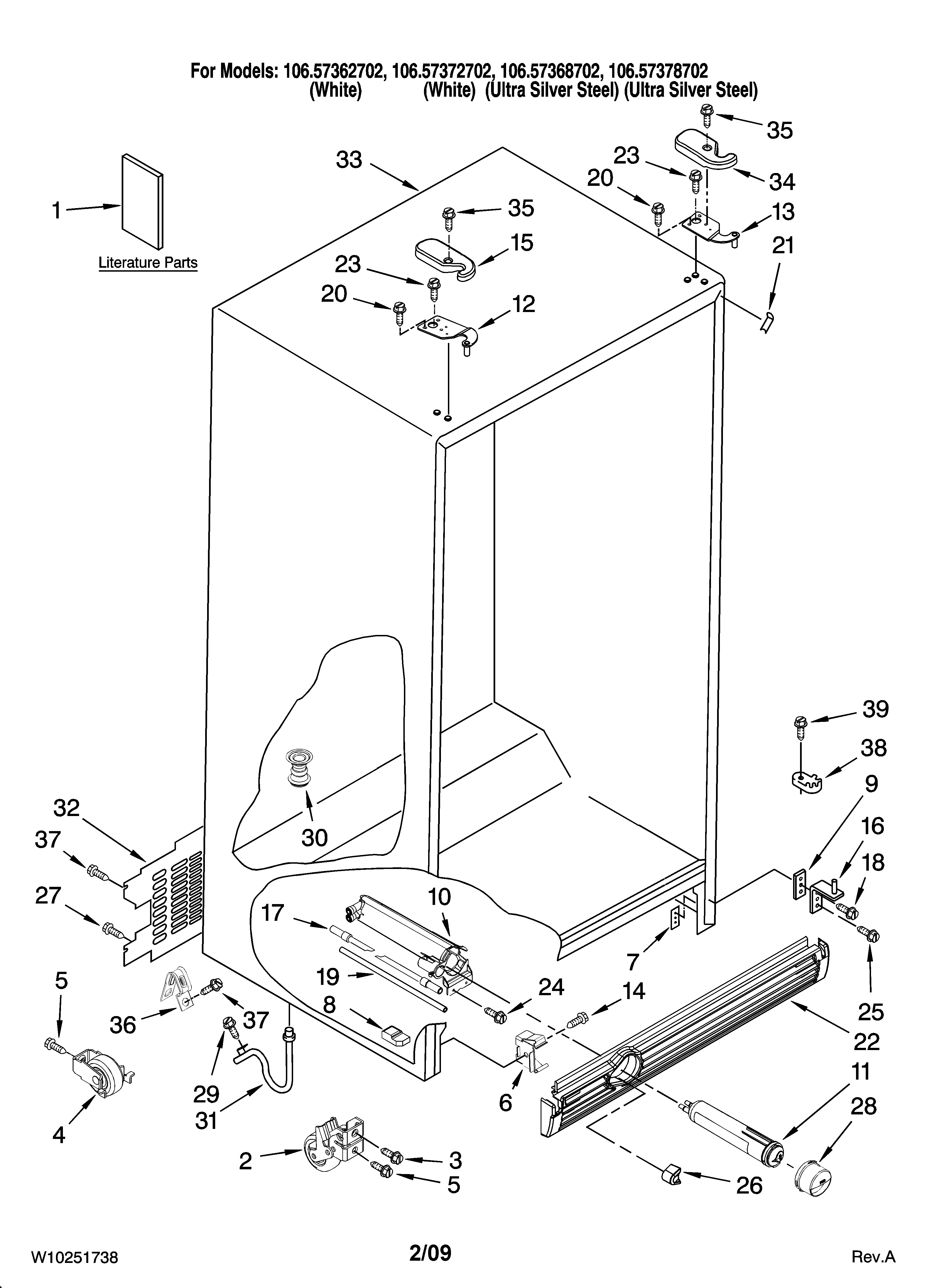 Kenmore 10657368702 cabinet parts diagram