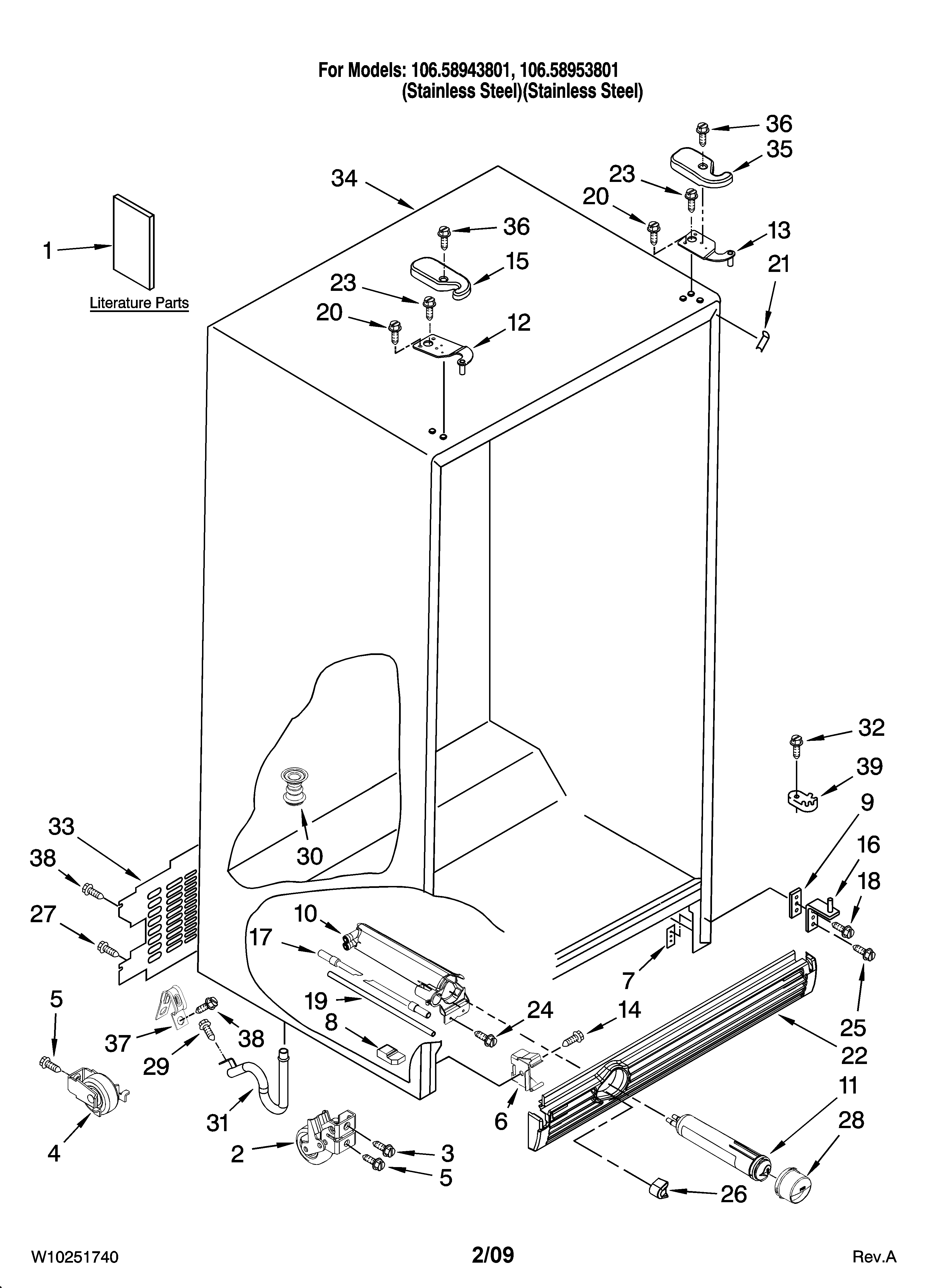 Kenmore 10658953801 cabinet parts diagram