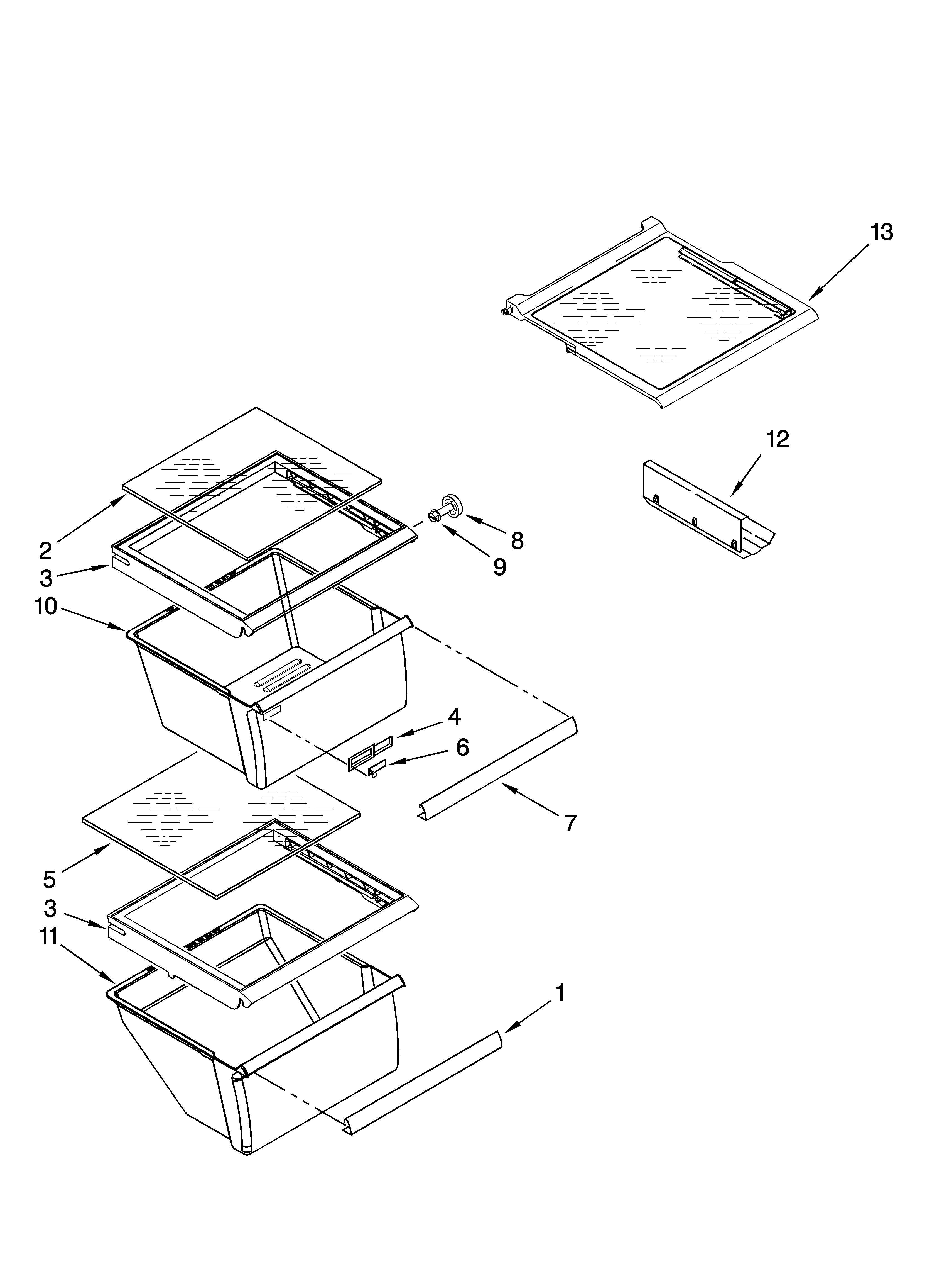 Kenmore 10658953801 refrigerator shelf parts diagram