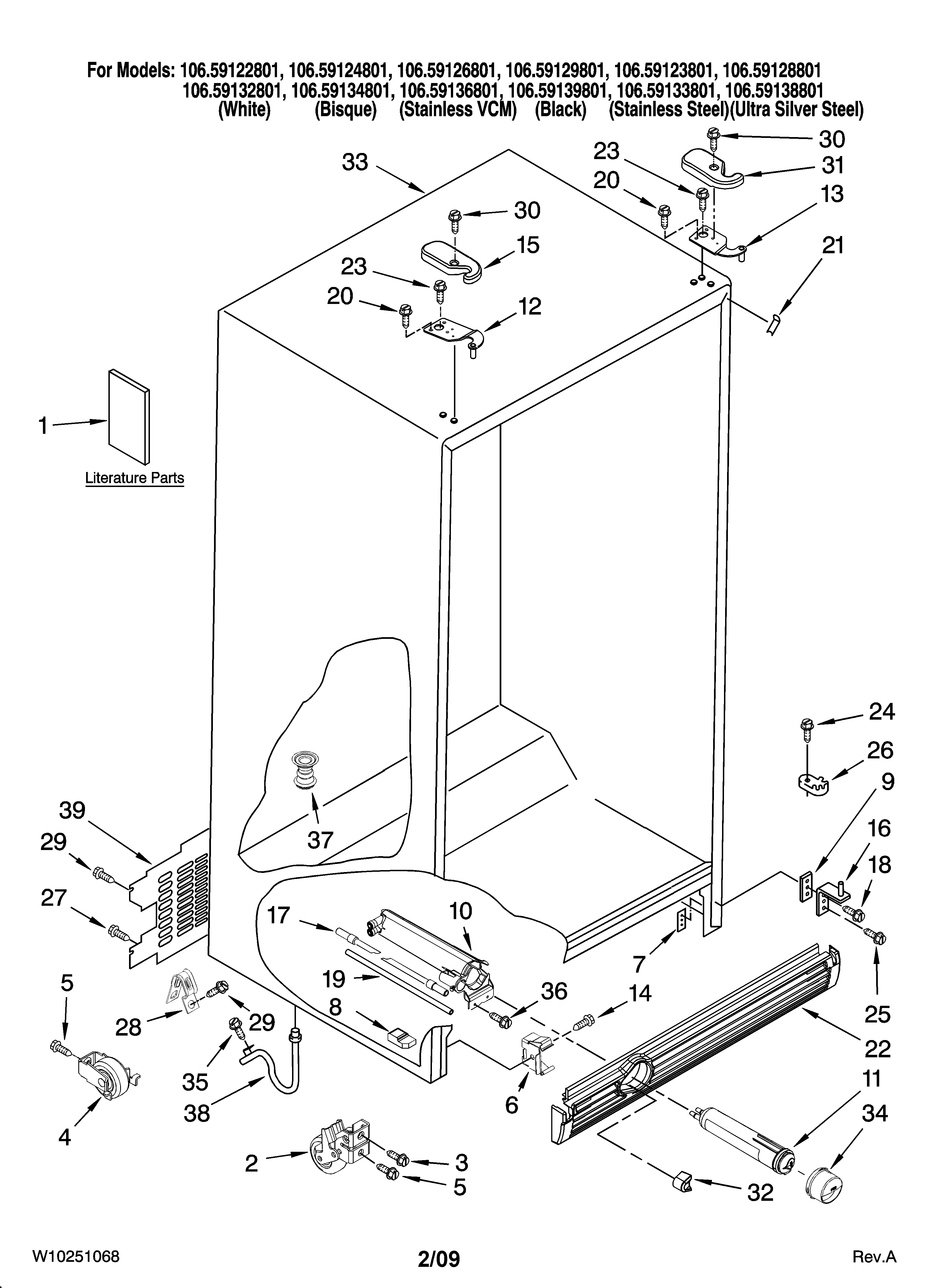 Kenmore 10659138801 cabinet parts diagram