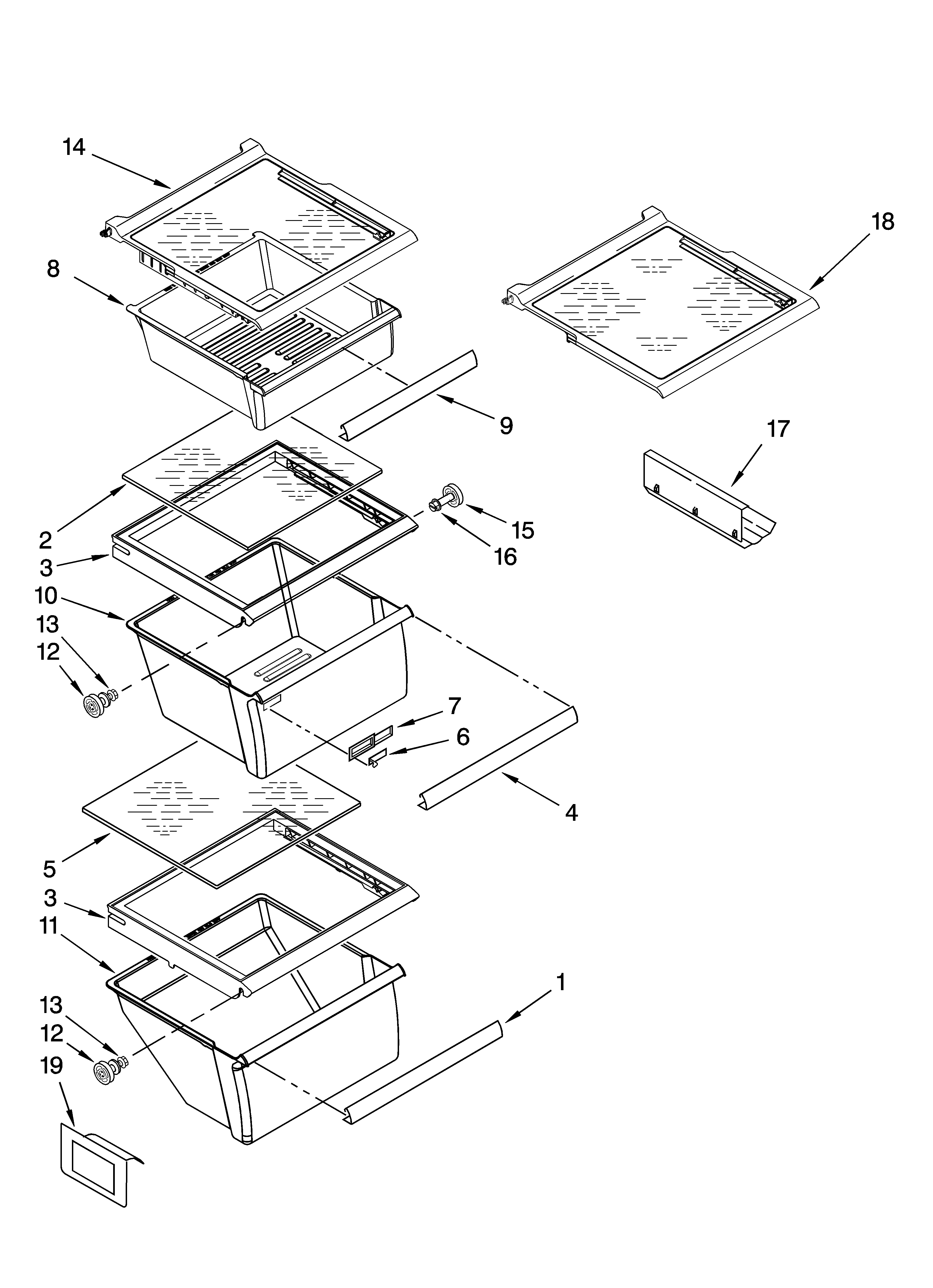 Kenmore 10659138801 refrigerator shelf parts diagram