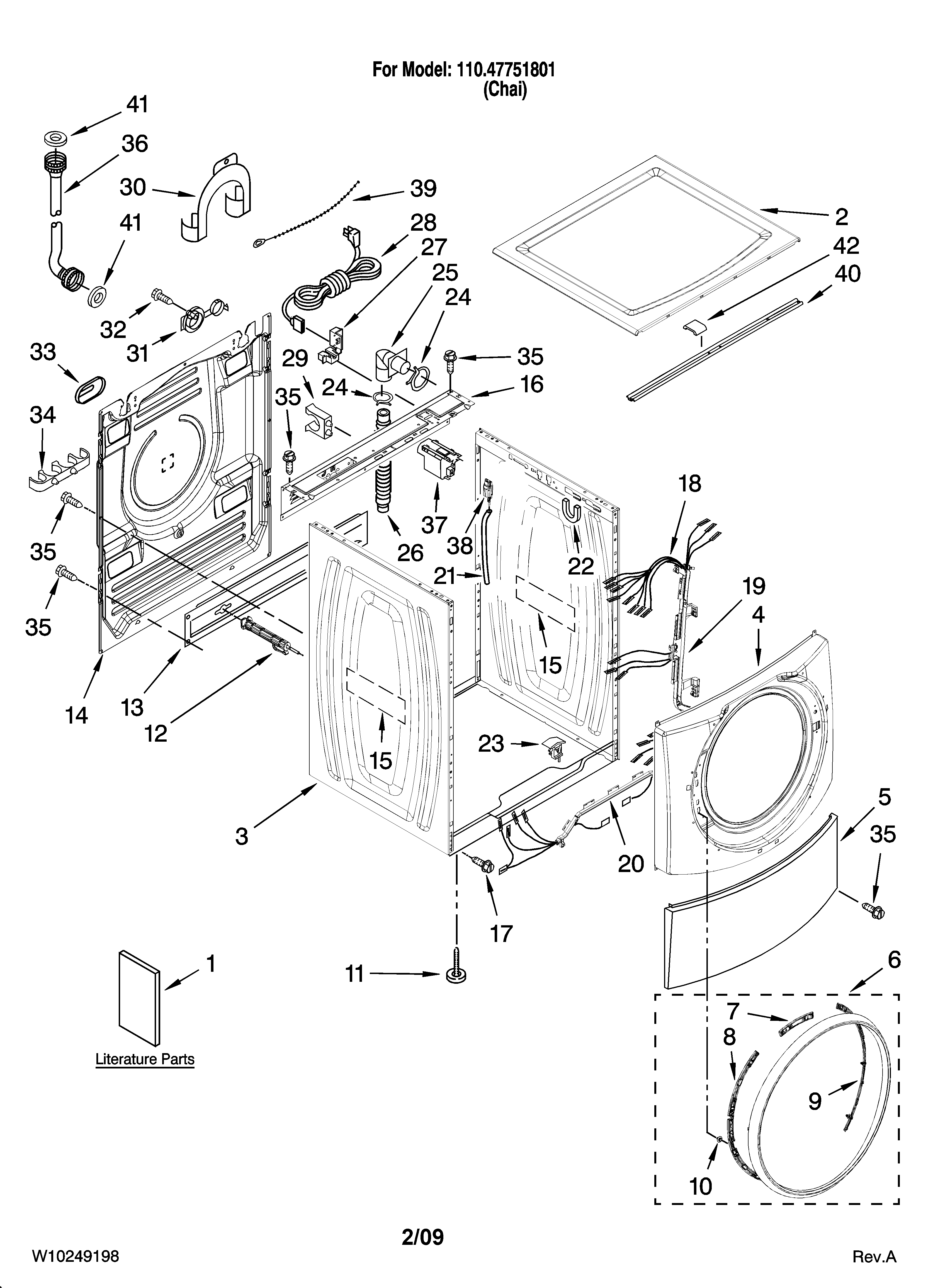 Kenmore Elite 11047751801 top and cabinet parts diagram