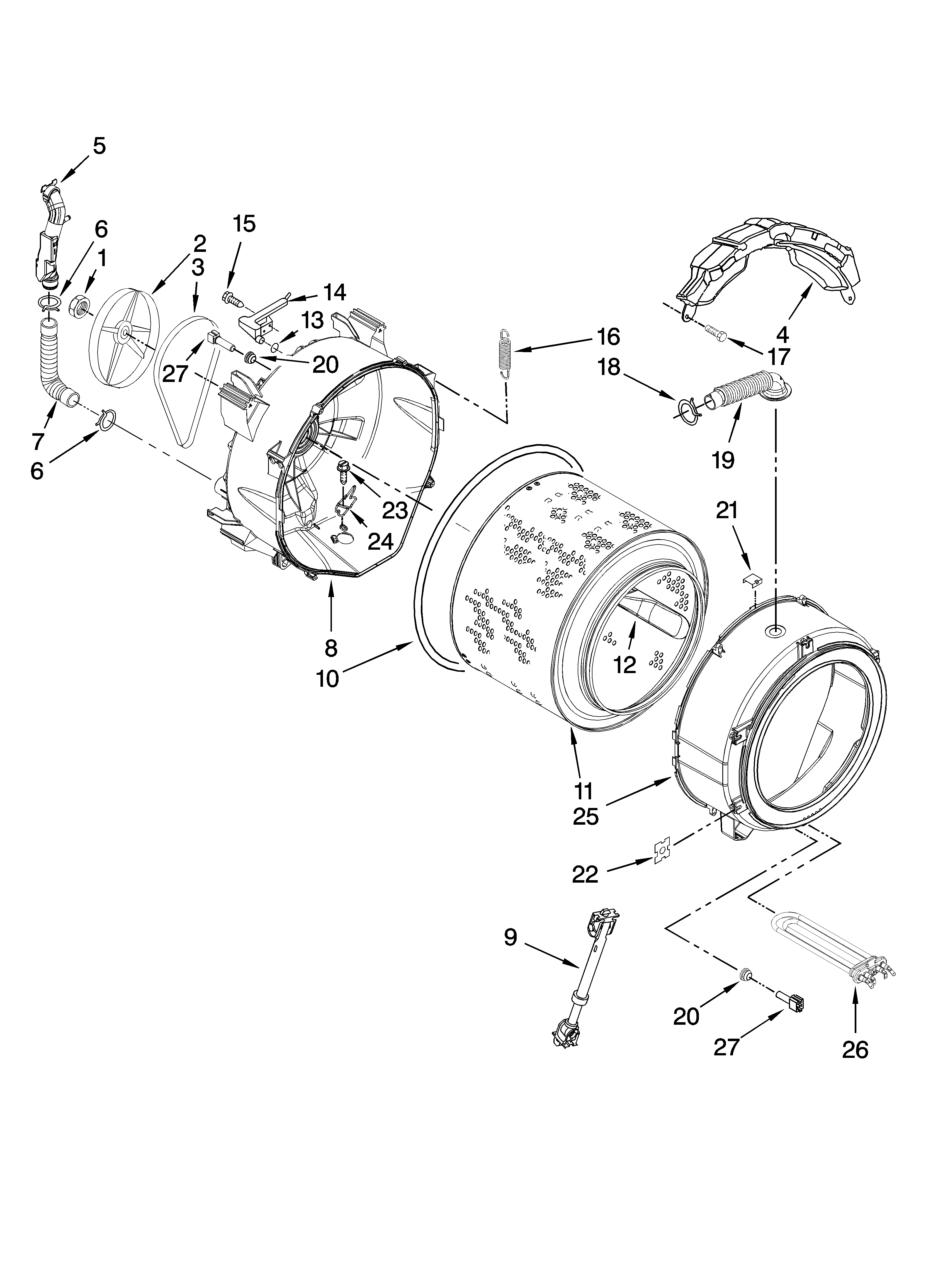 Kenmore Elite 11047751801 tub and basket parts diagram