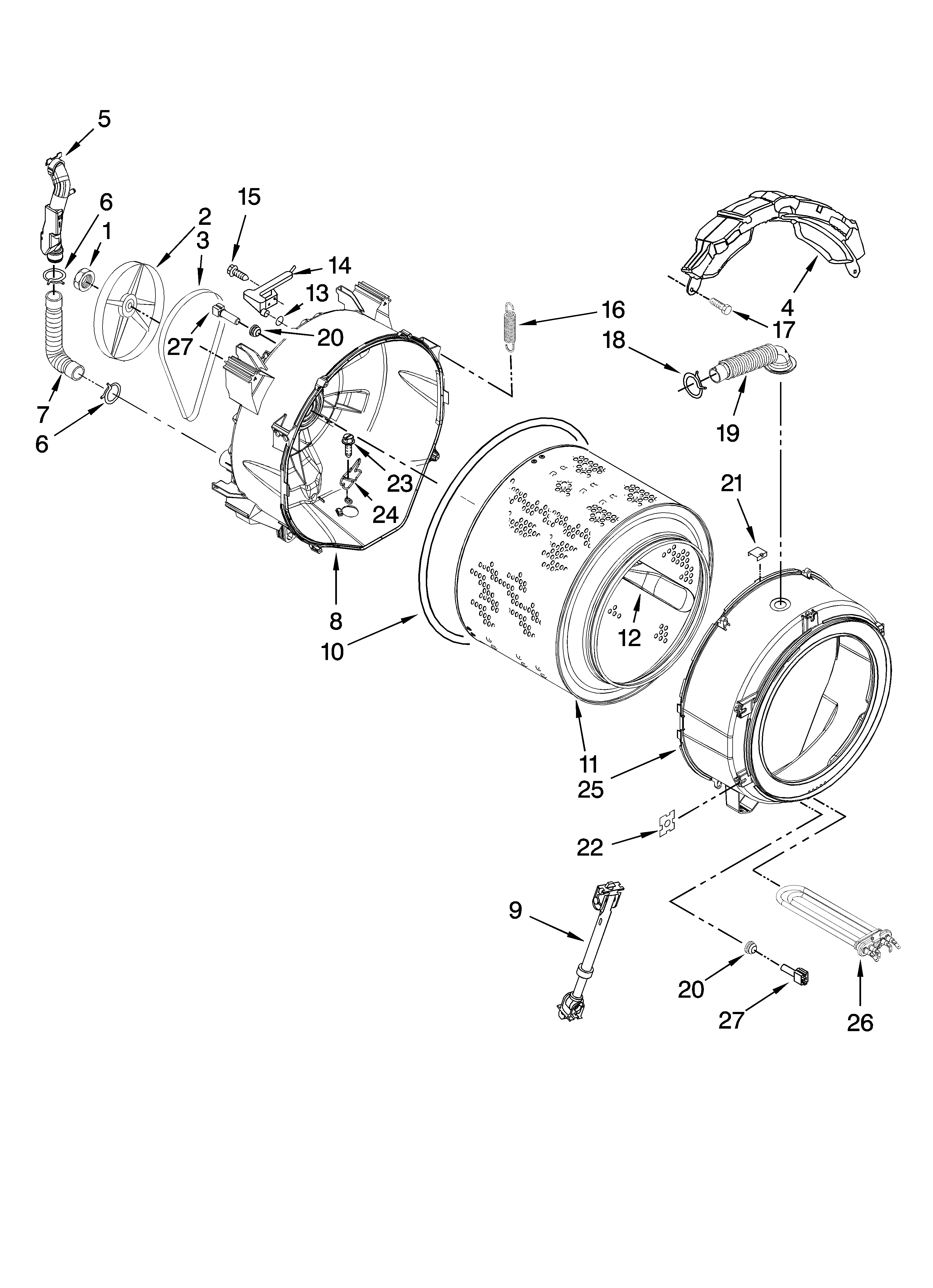 Kenmore Elite 11047787801 tub and basket parts diagram