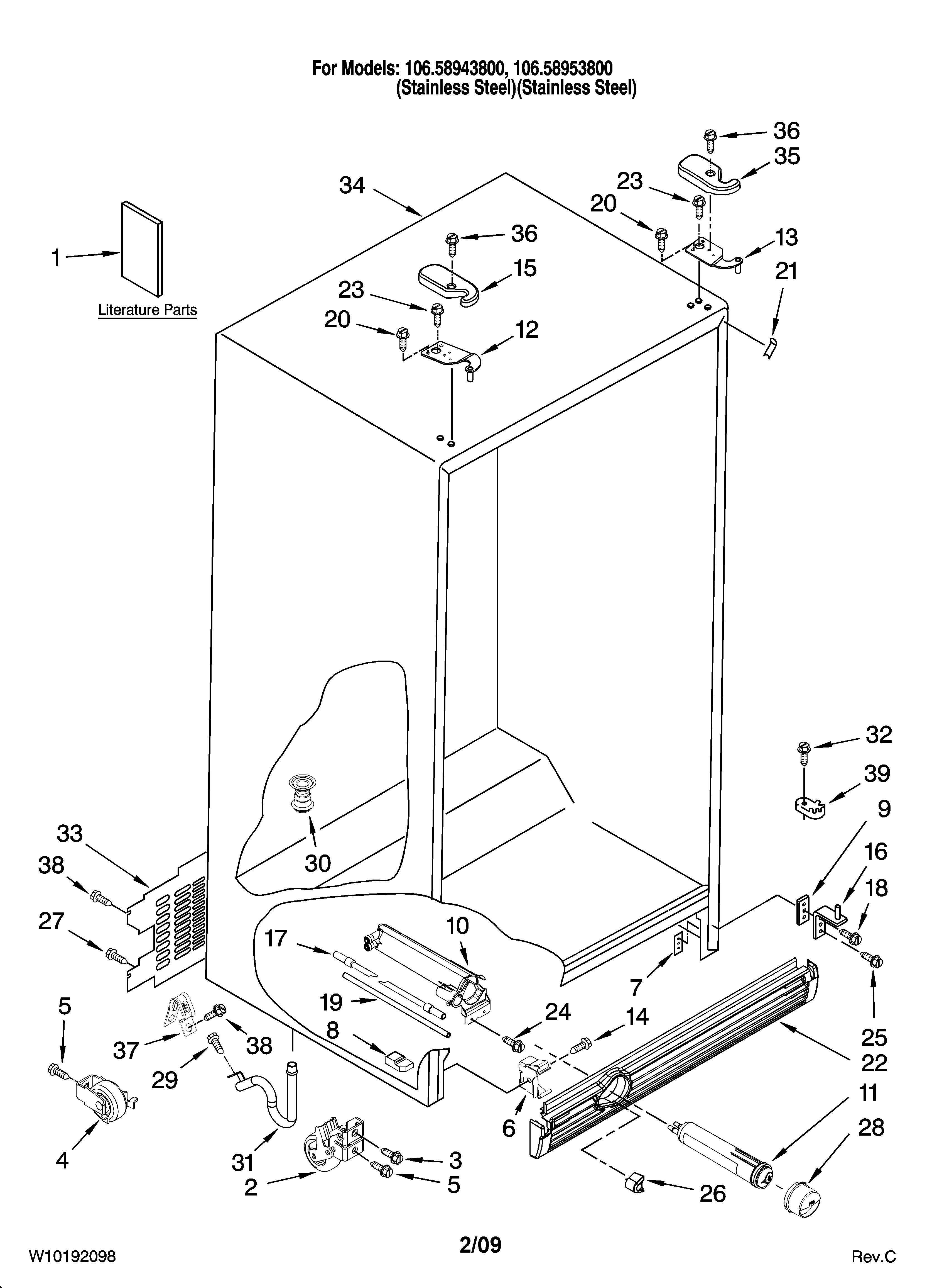 Kenmore 10658943800 cabinet parts diagram