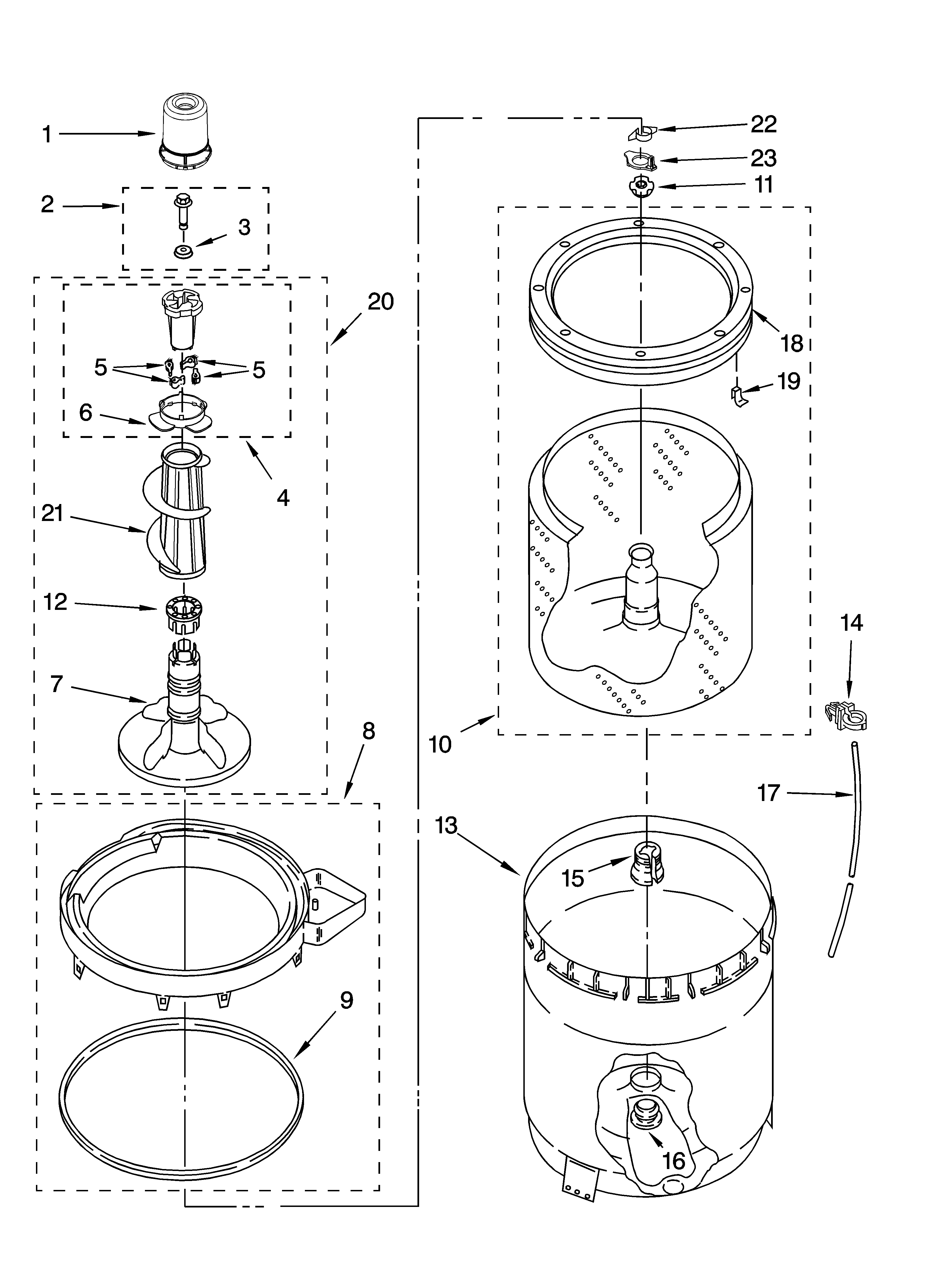 Kenmore 11018812700 agitator, basket and tub parts diagram