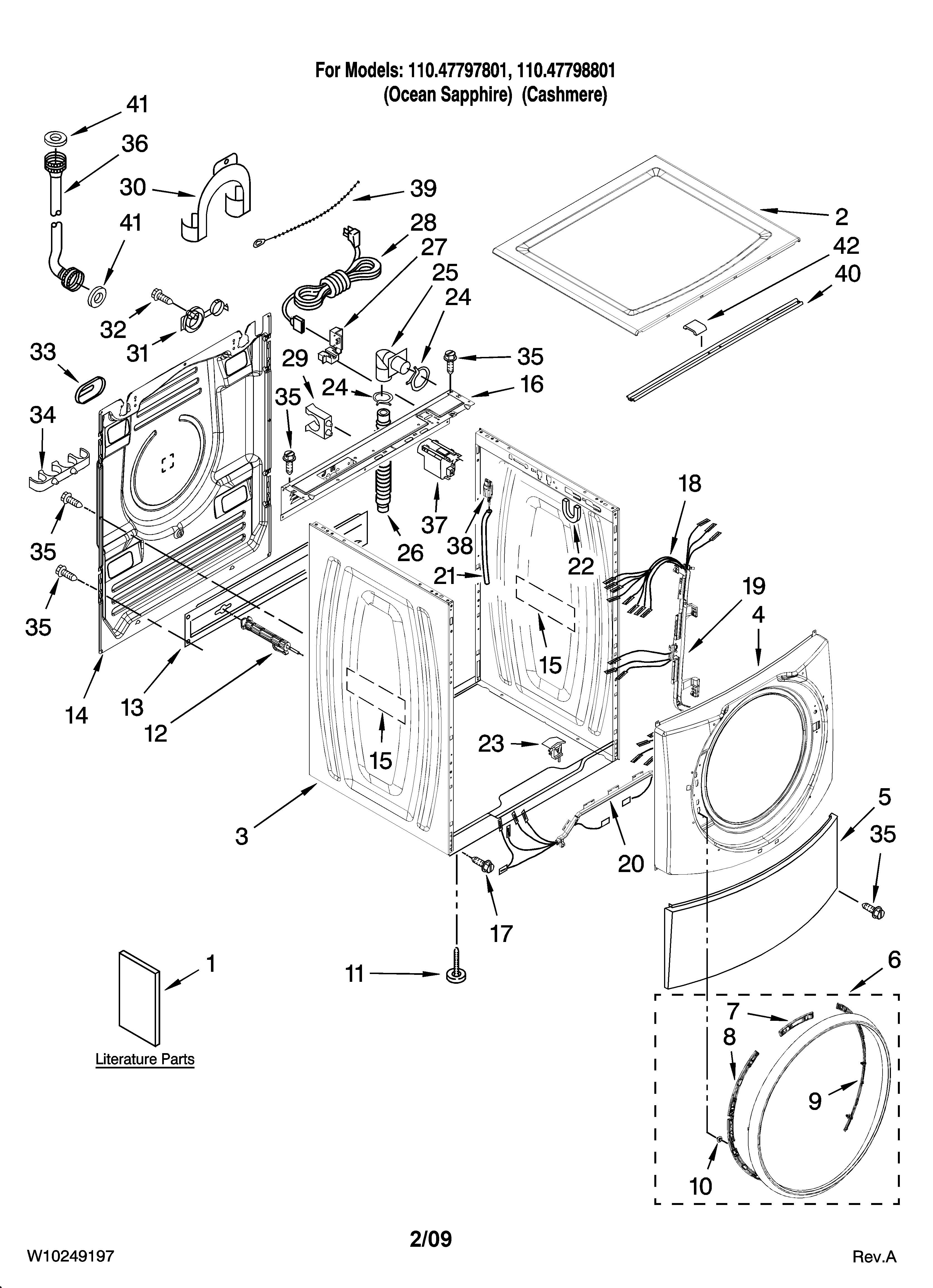 Kenmore Elite 11047798801 top and cabinet parts diagram