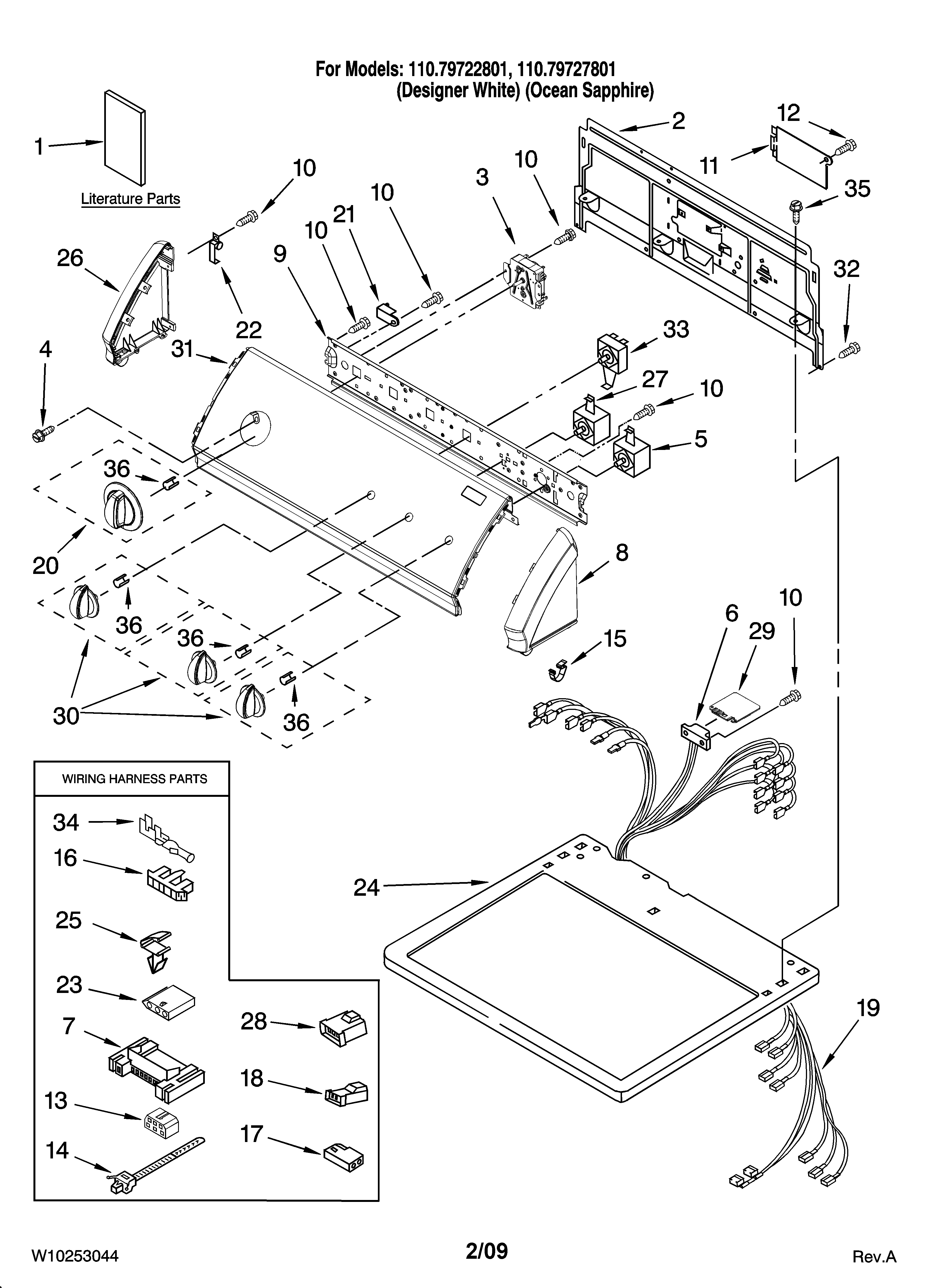 Kenmore 11079727801 top and console parts diagram