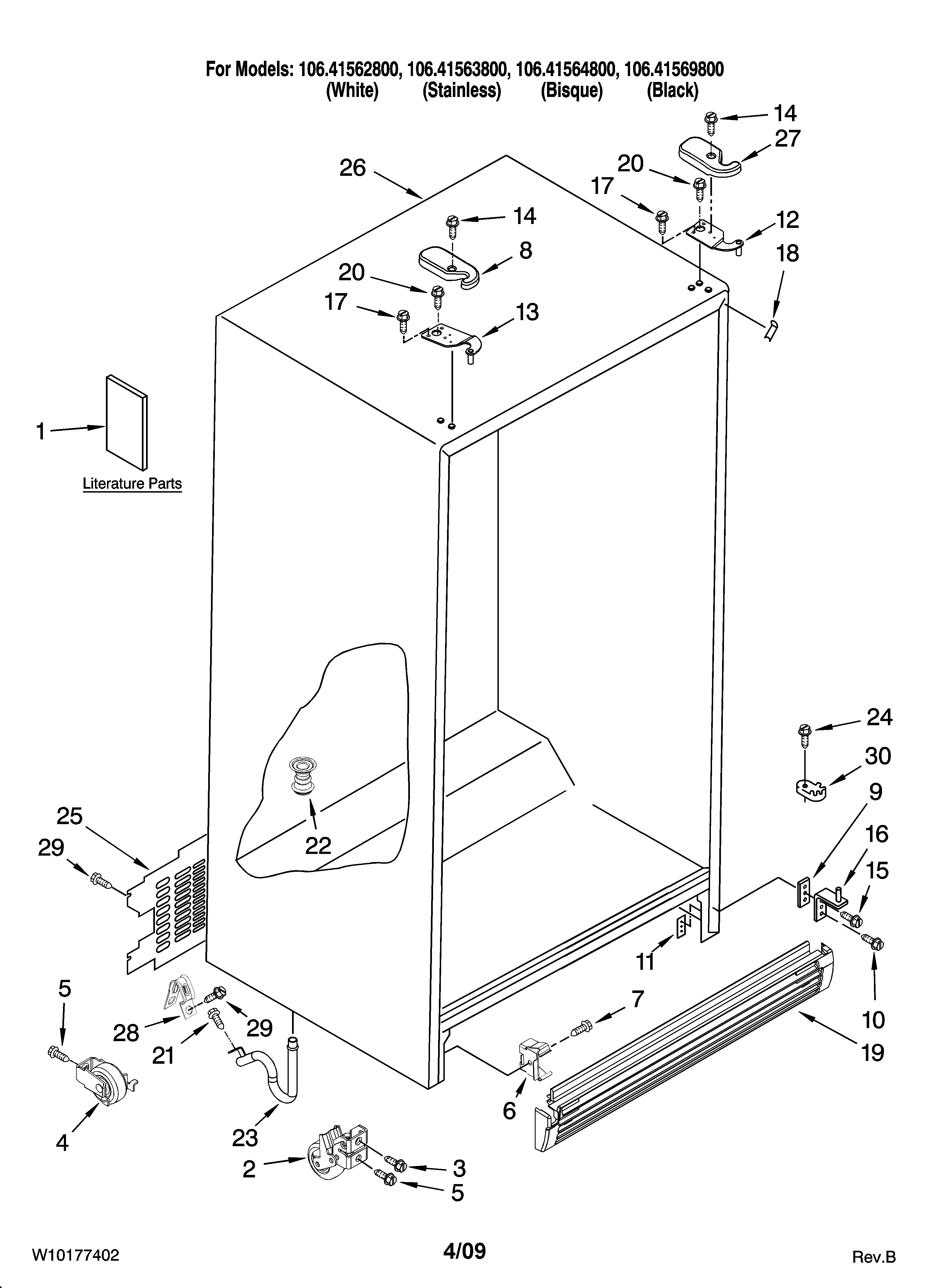 Kenmore 10641563800 cabinet parts diagram