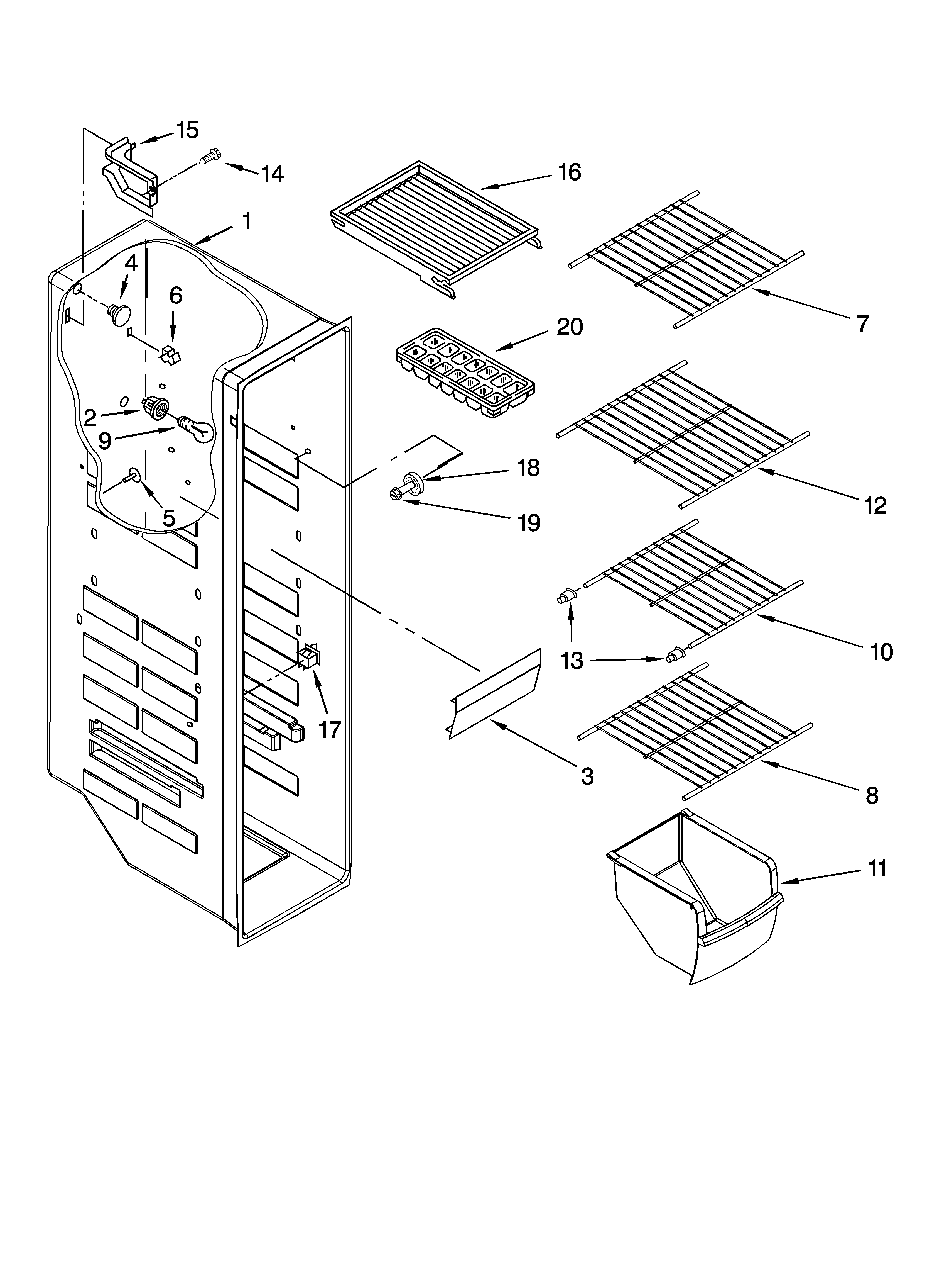 Kenmore 10641563800 freezer liner parts diagram