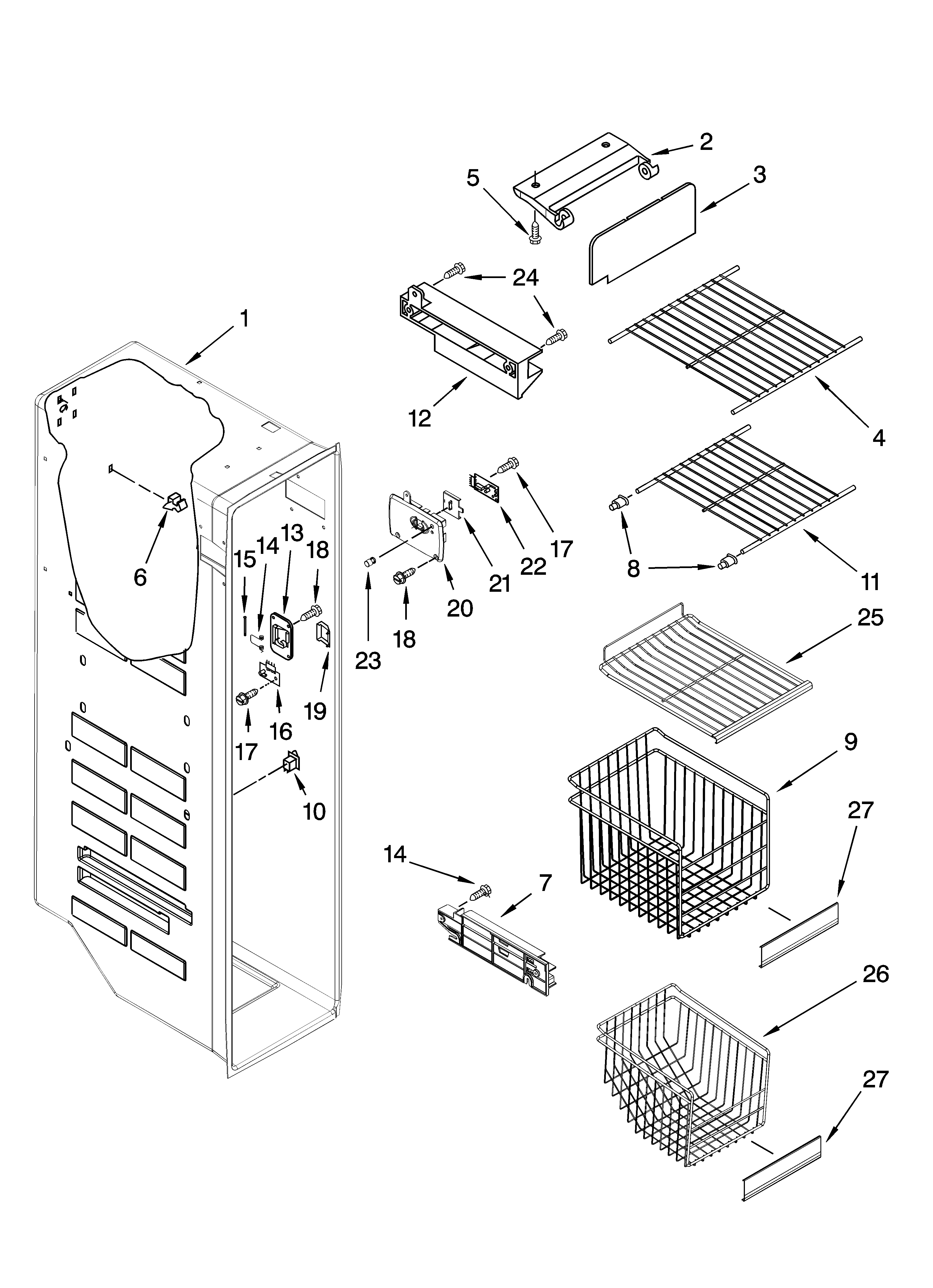 Kenmore Elite 10657876800 freezer liner parts diagram