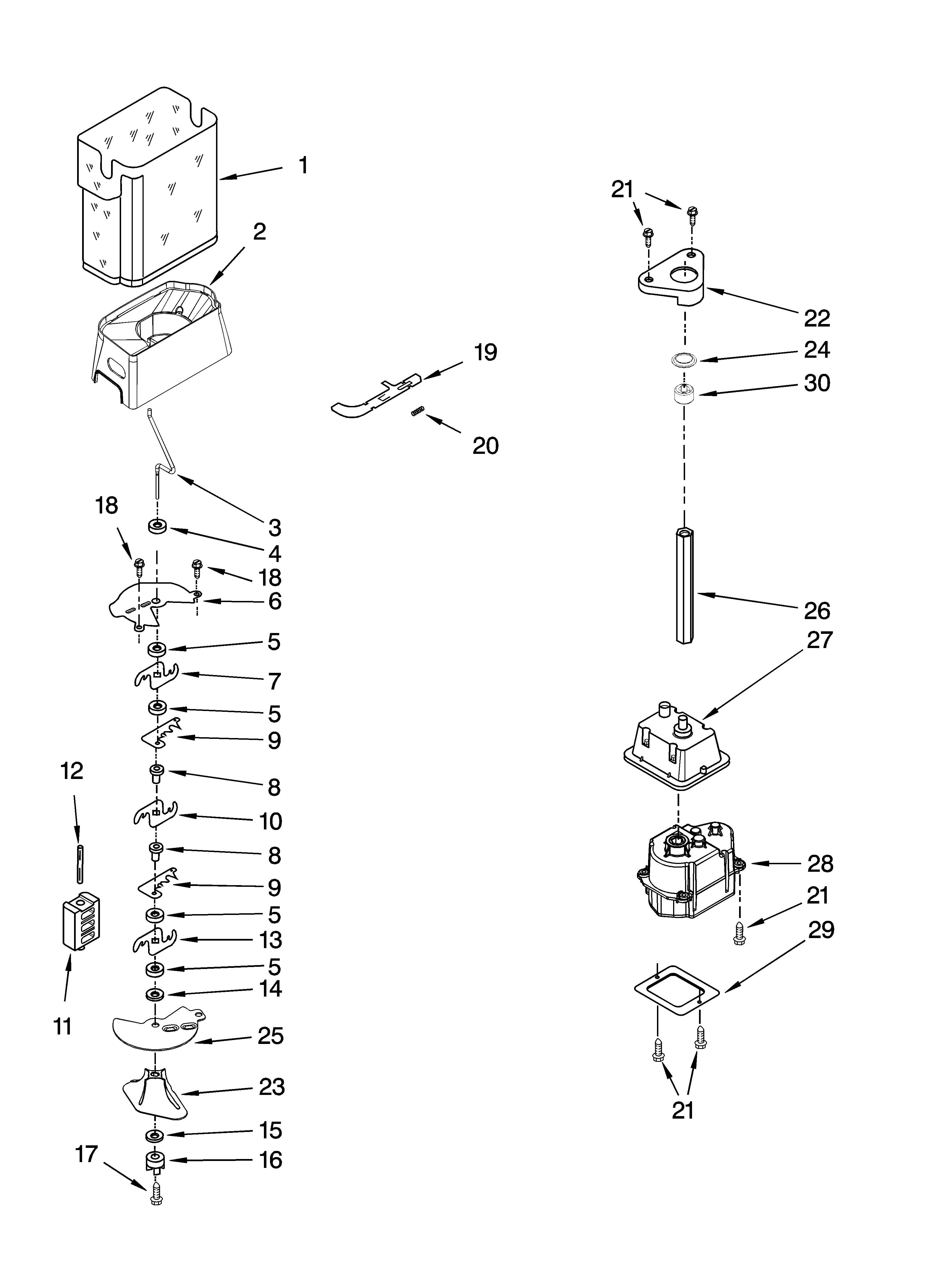 Kenmore Elite 10657876800 motor and ice container parts diagram