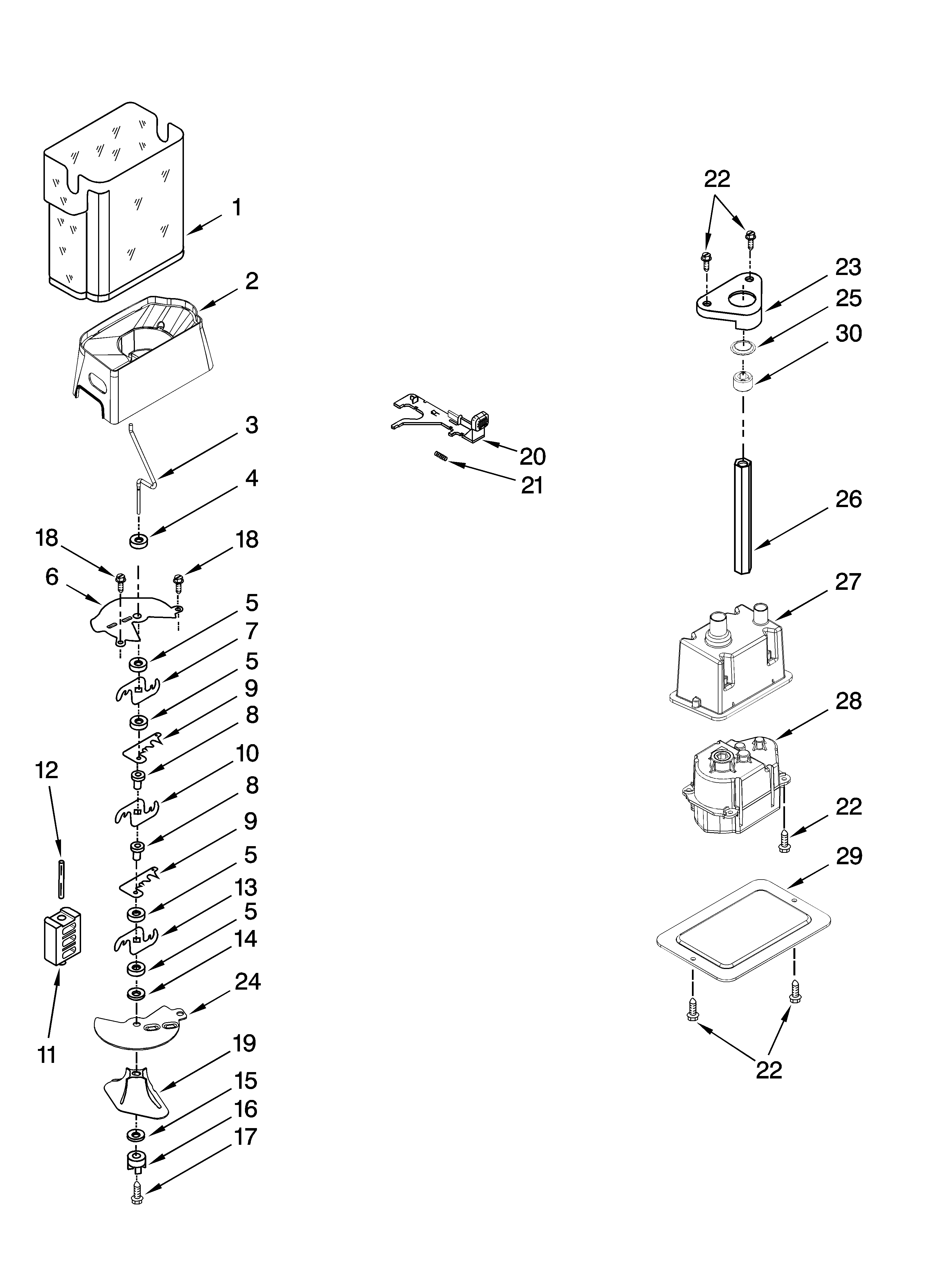 Kenmore 10658142800 motor and ice container parts diagram