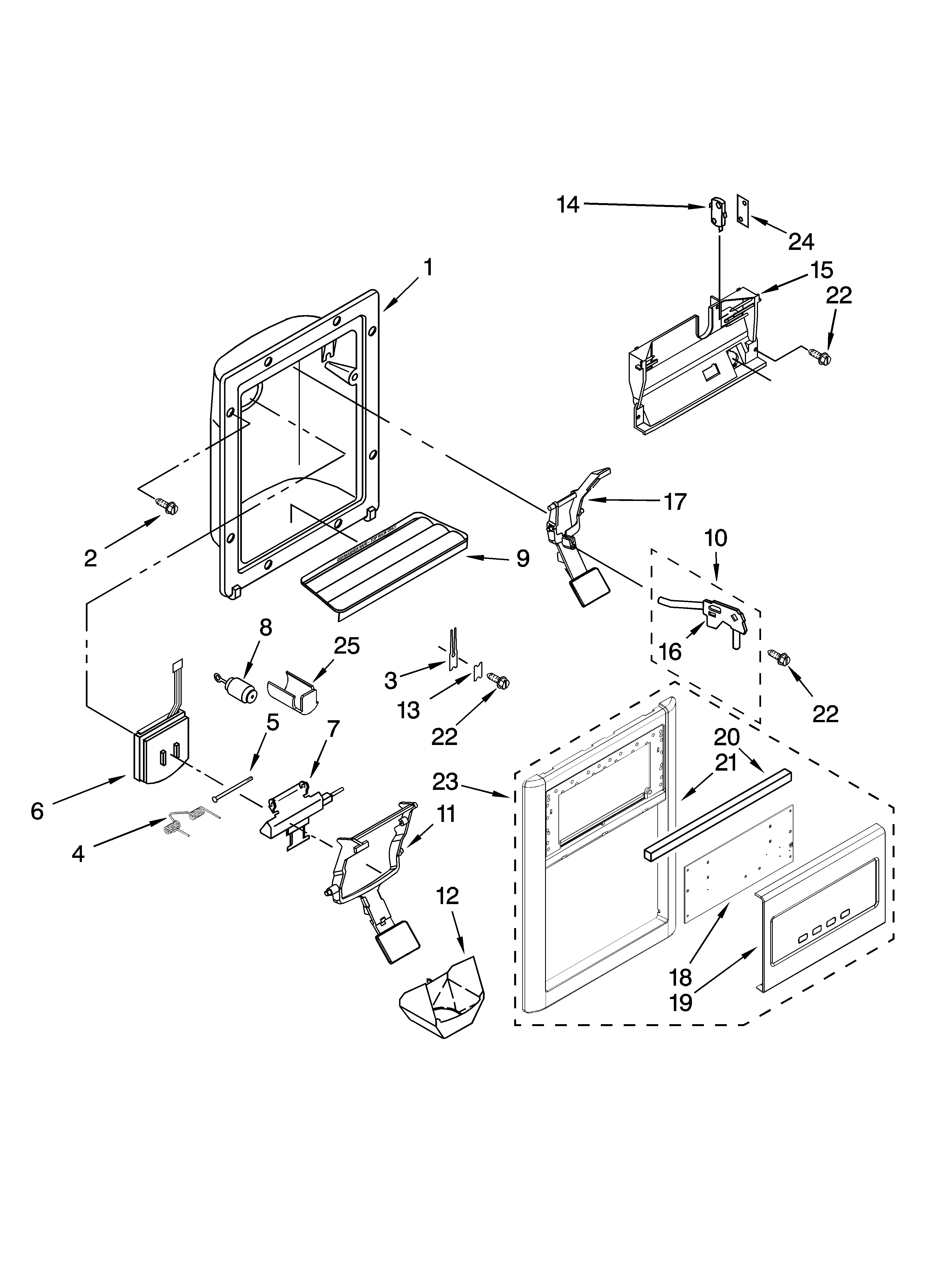 Kenmore 10658142800 dispenser front parts diagram