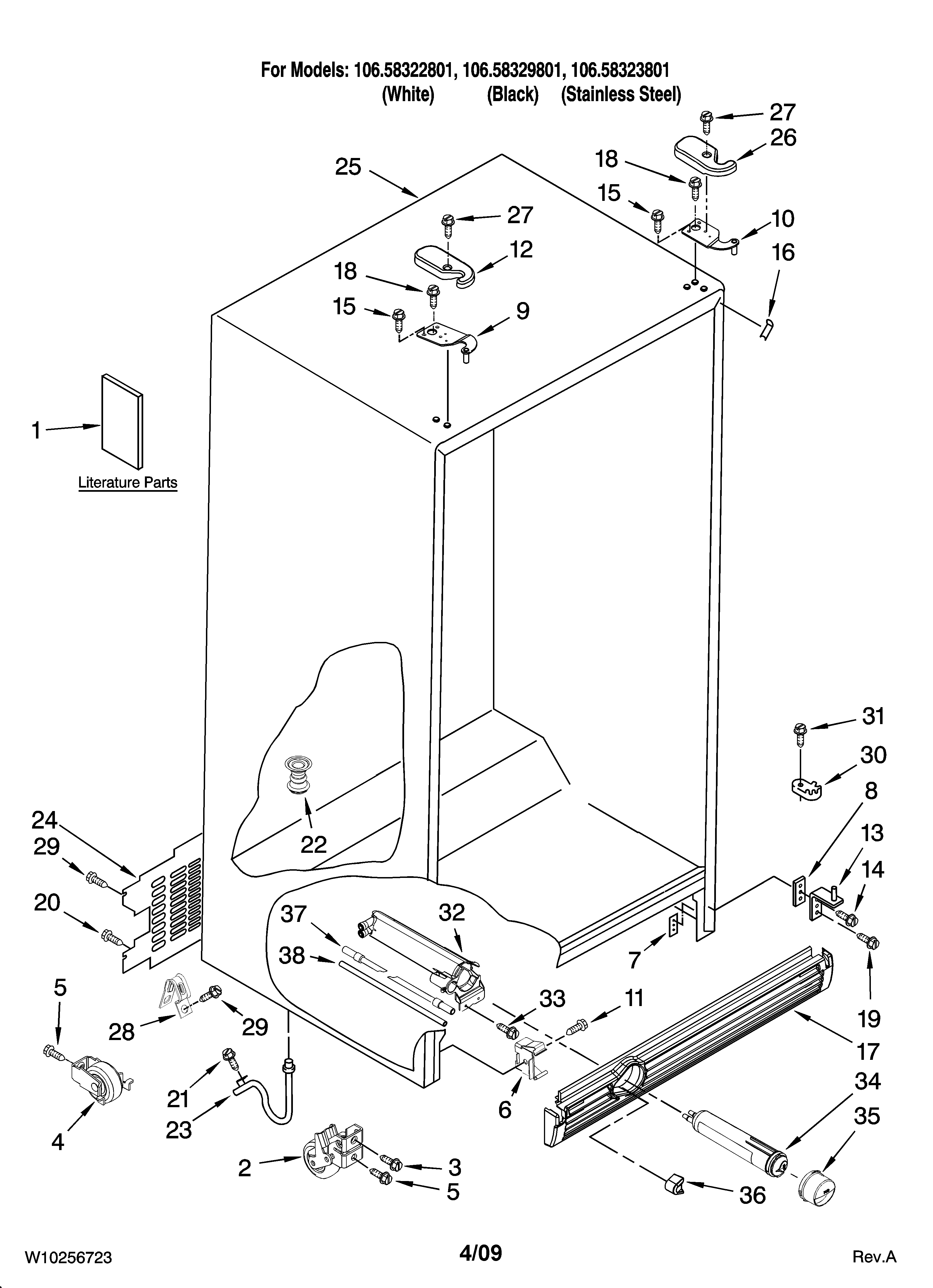 Kenmore 10658329801 cabinet parts diagram