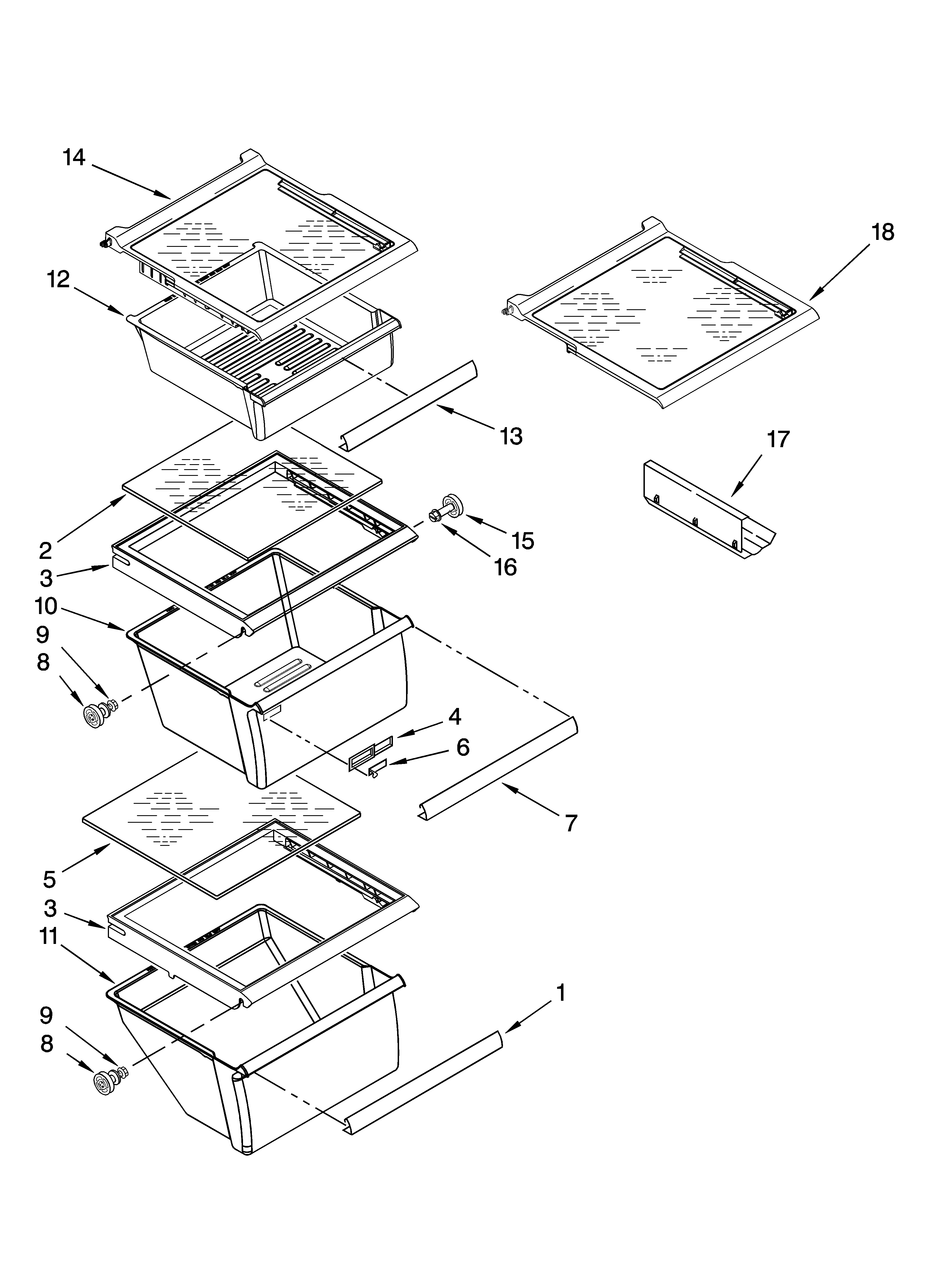 Kenmore 10658519800 refrigerator shelf parts diagram