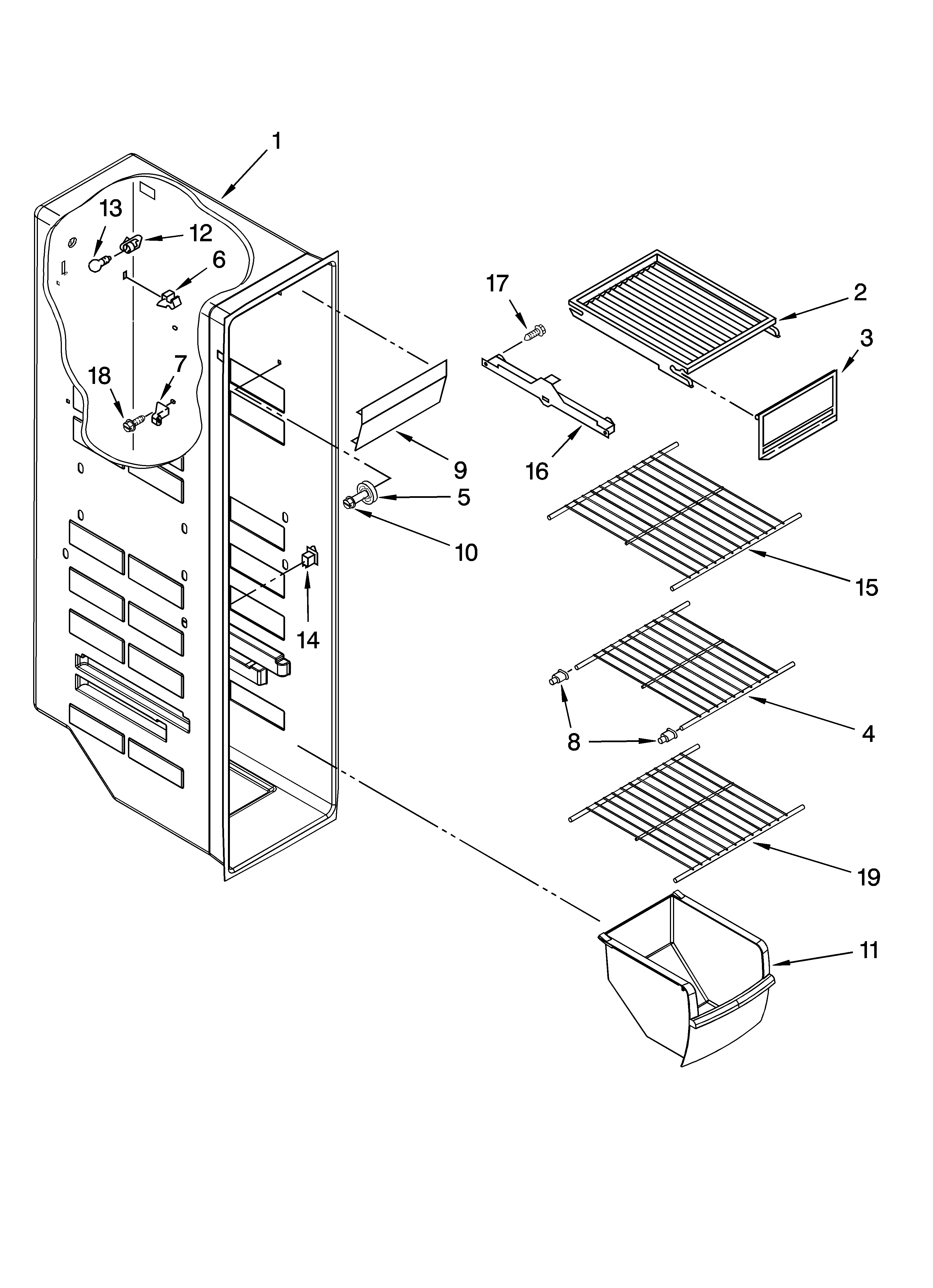 Kenmore 10658519800 freezer liner parts diagram
