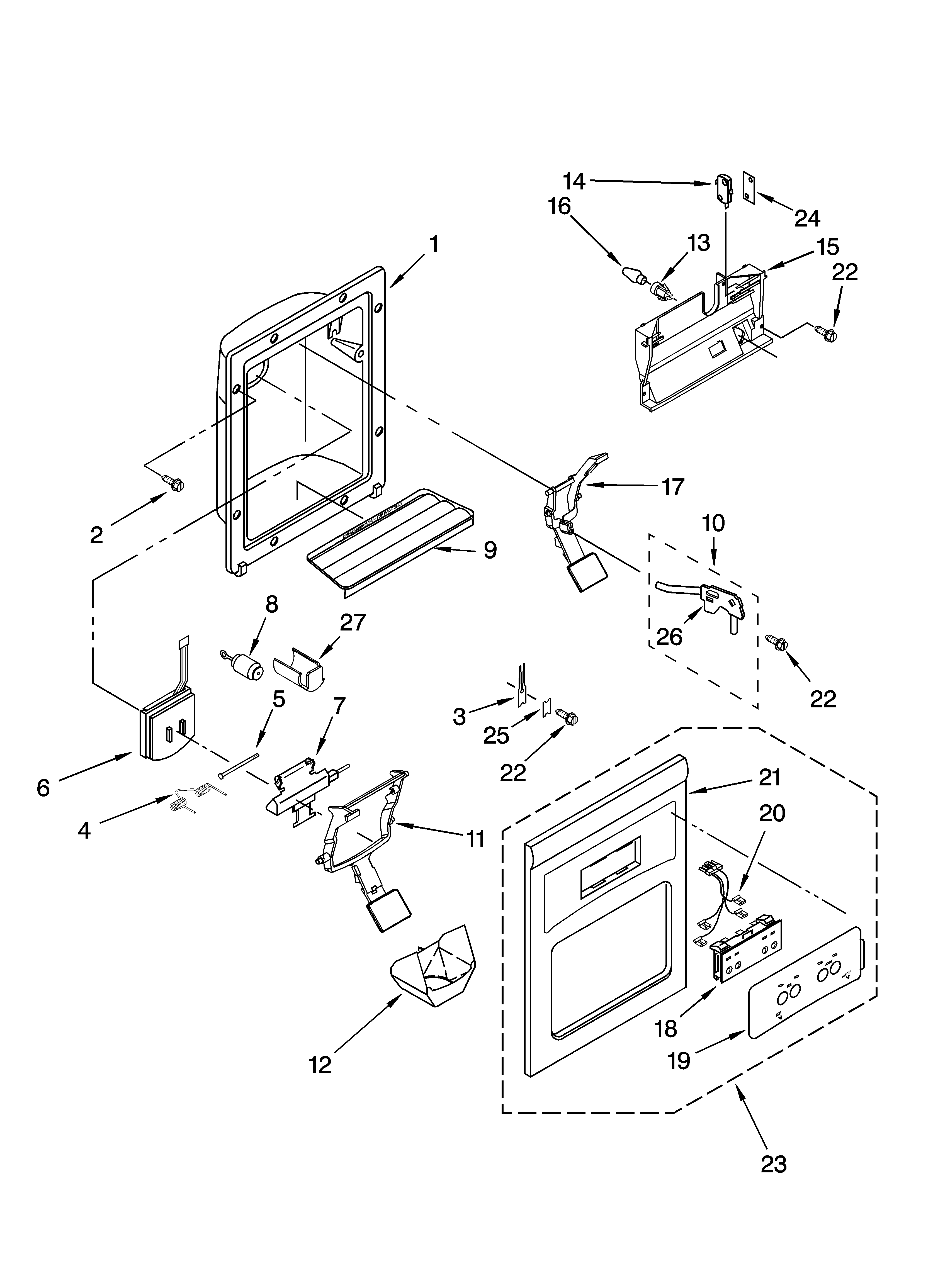 Kenmore 10658519800 dispenser front parts diagram