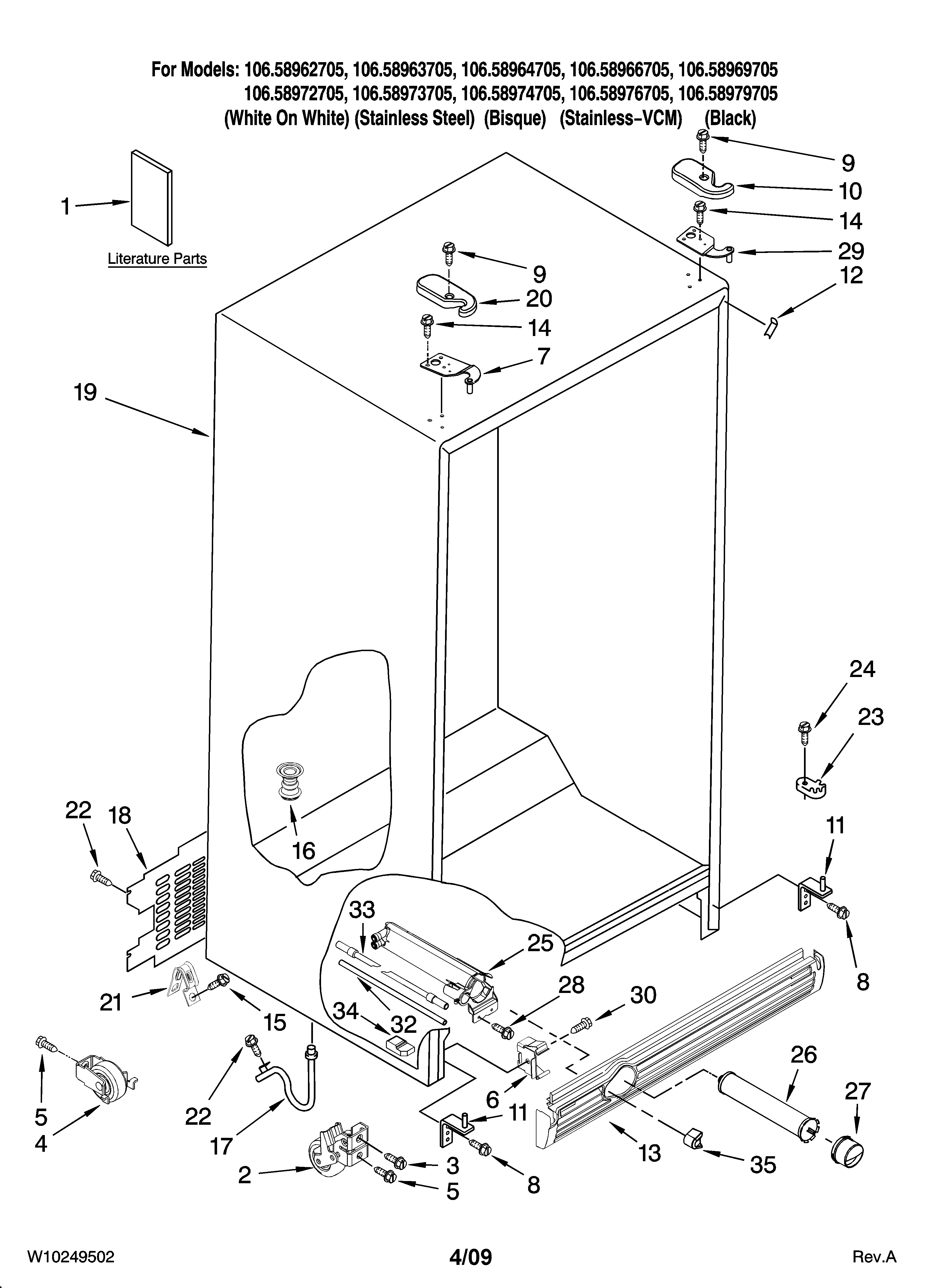 Kenmore Elite 10658969705 cabinet parts diagram