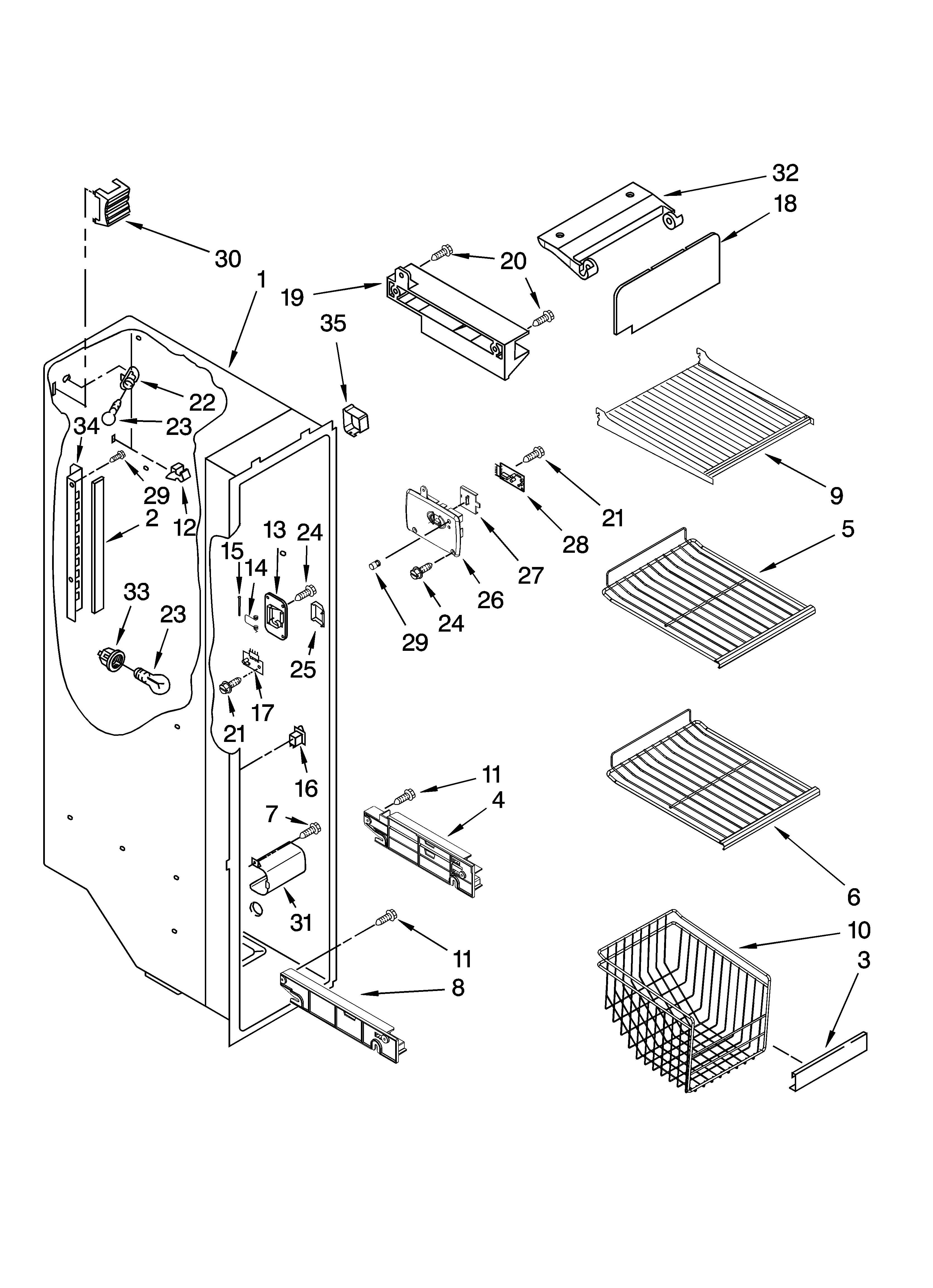 Kenmore Elite 10658969705 freezer liner parts diagram