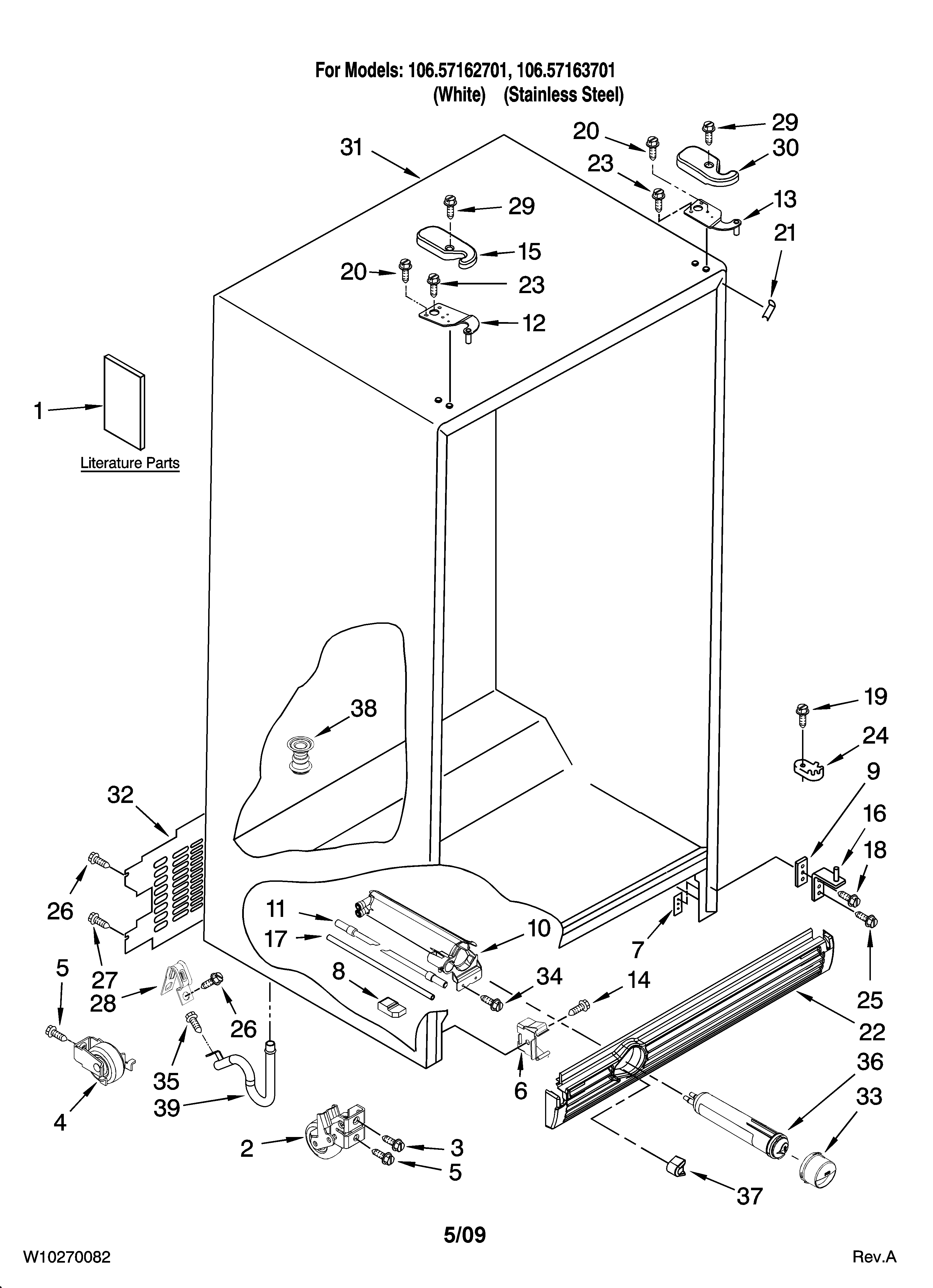 Kenmore 10657162701 cabinet parts diagram