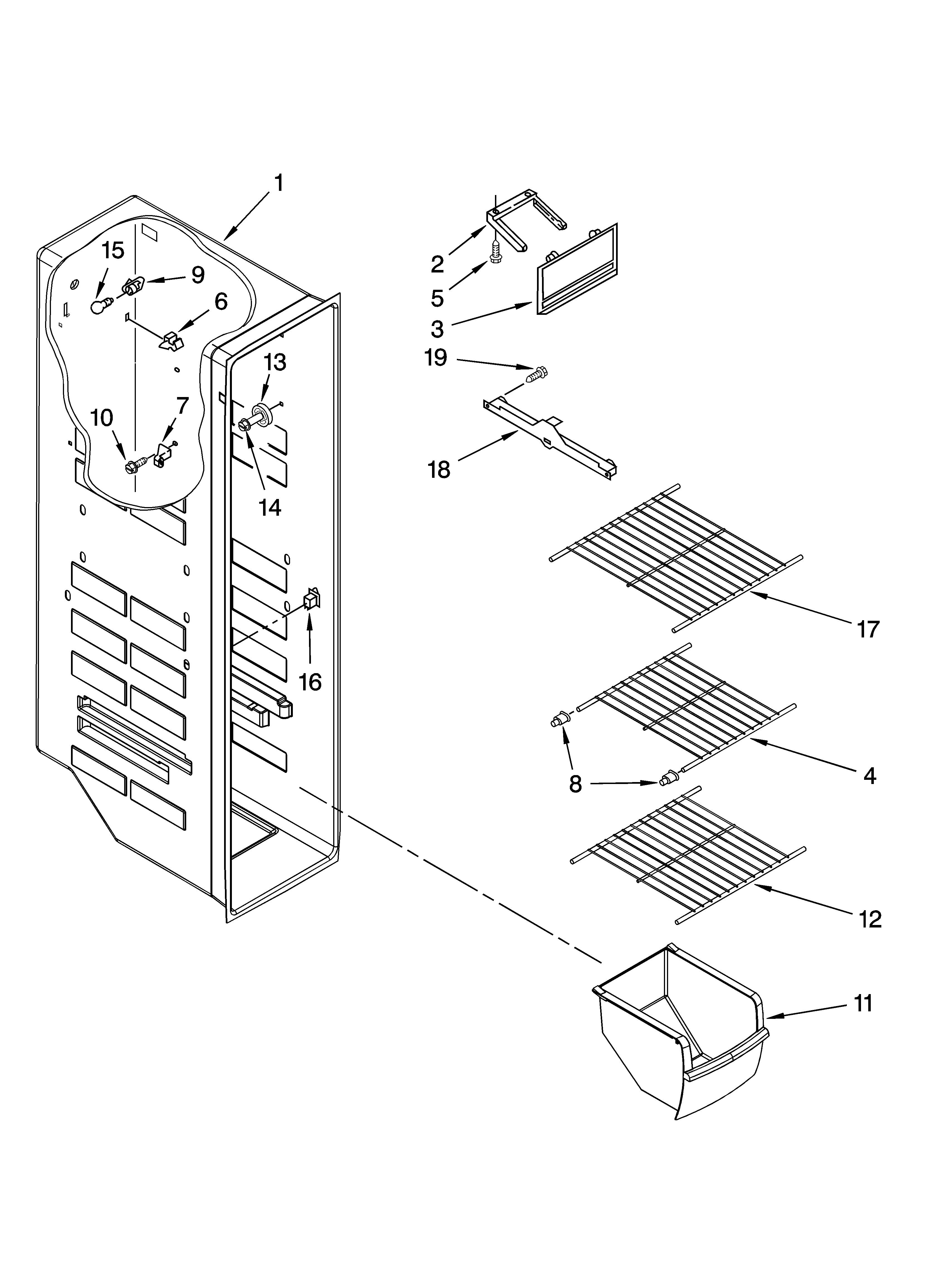 Kenmore 10657162701 freezer liner parts diagram