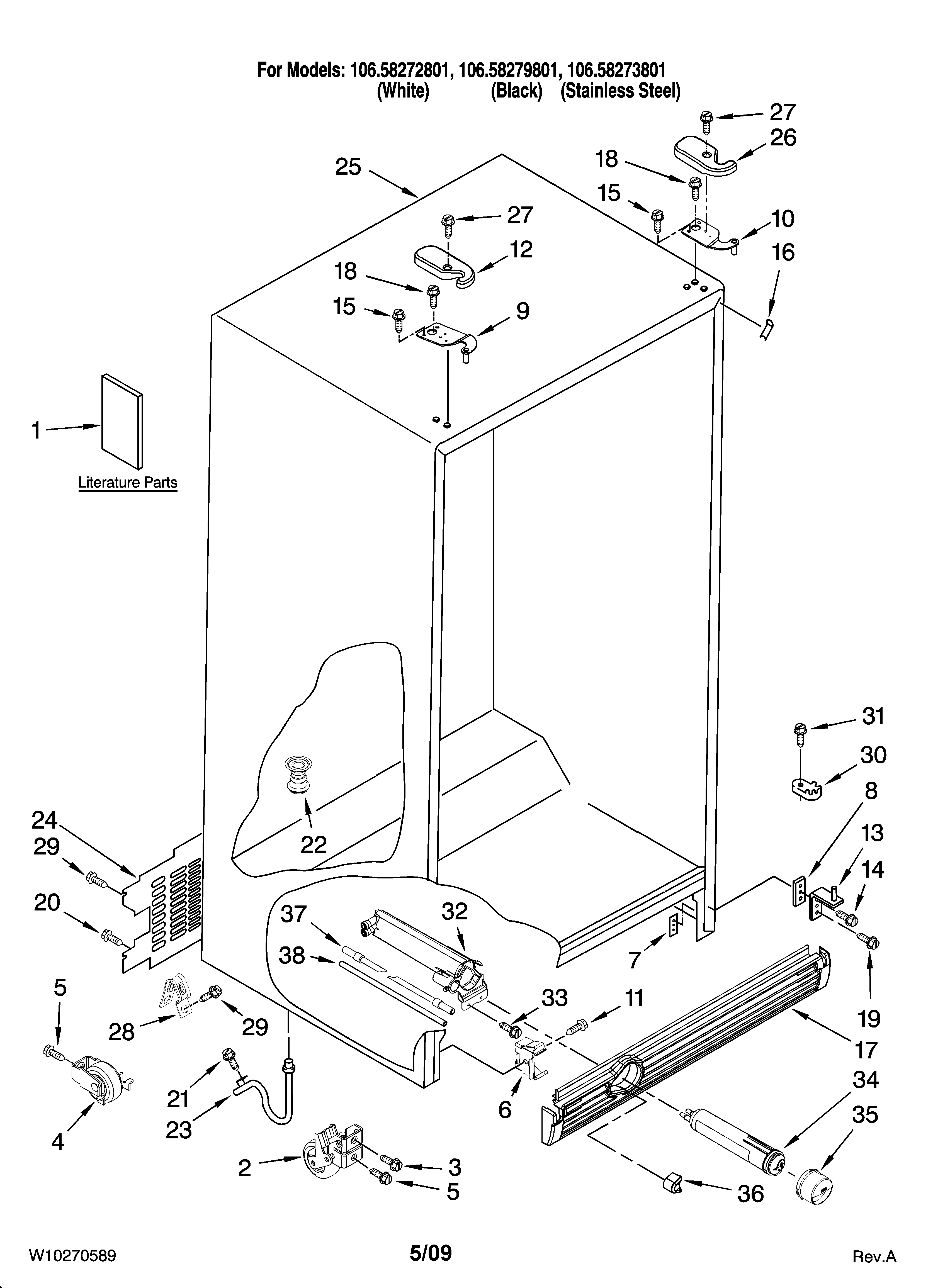 Kenmore 10658273801 cabinet parts diagram