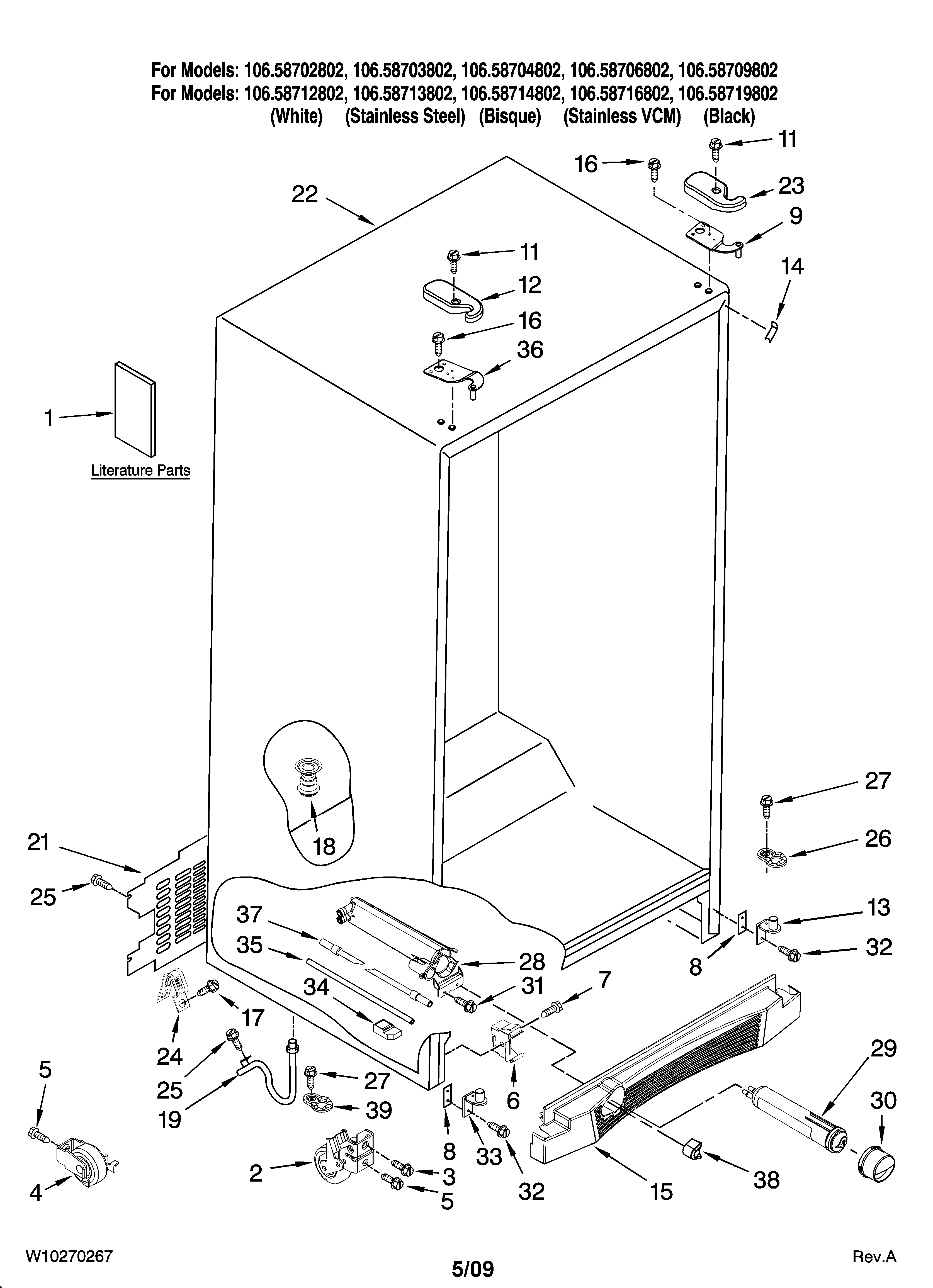 Kenmore Elite 10658719802 cabinet parts diagram