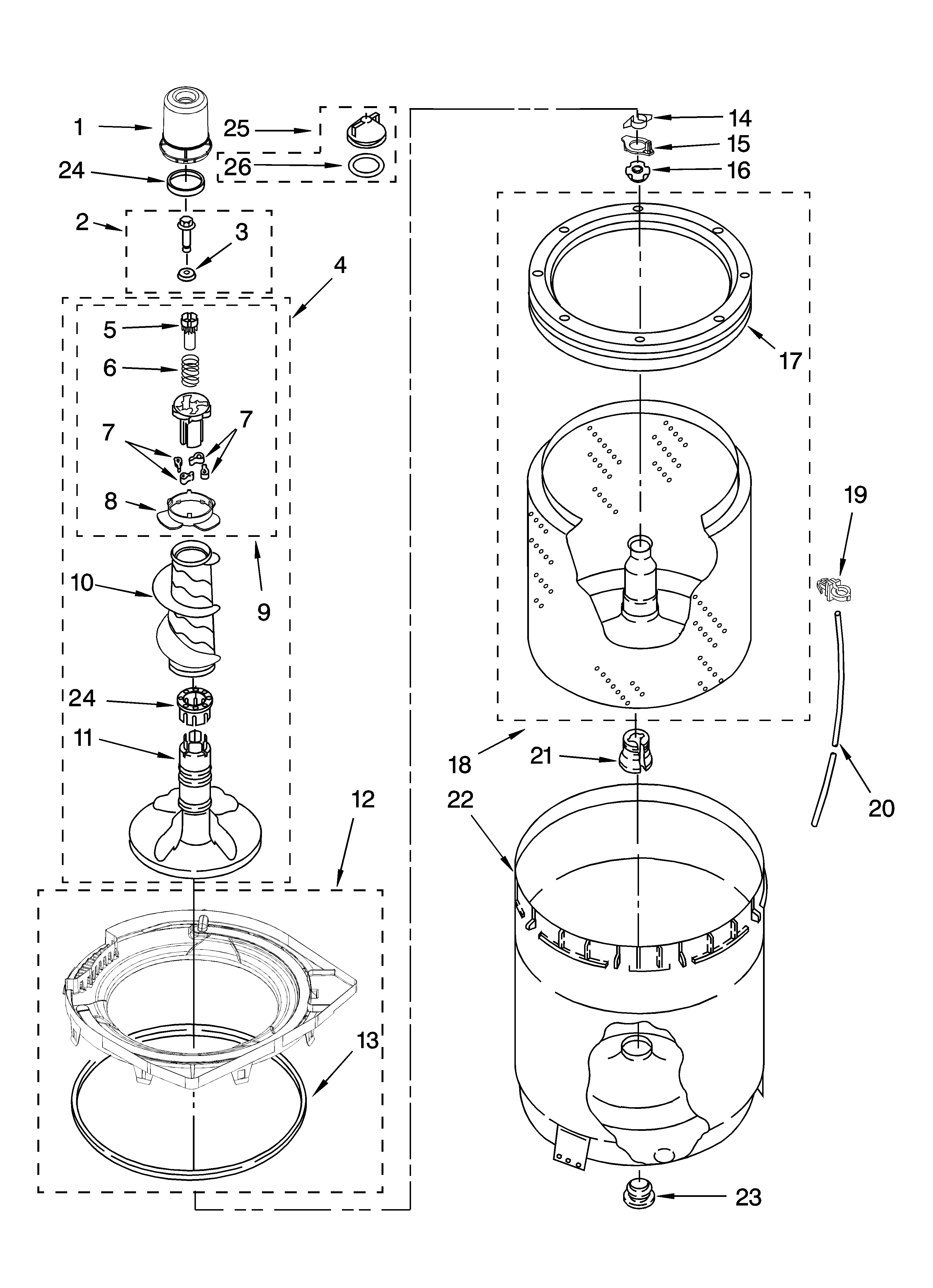 Kenmore 11029832801 agitator, basket and tub parts diagram