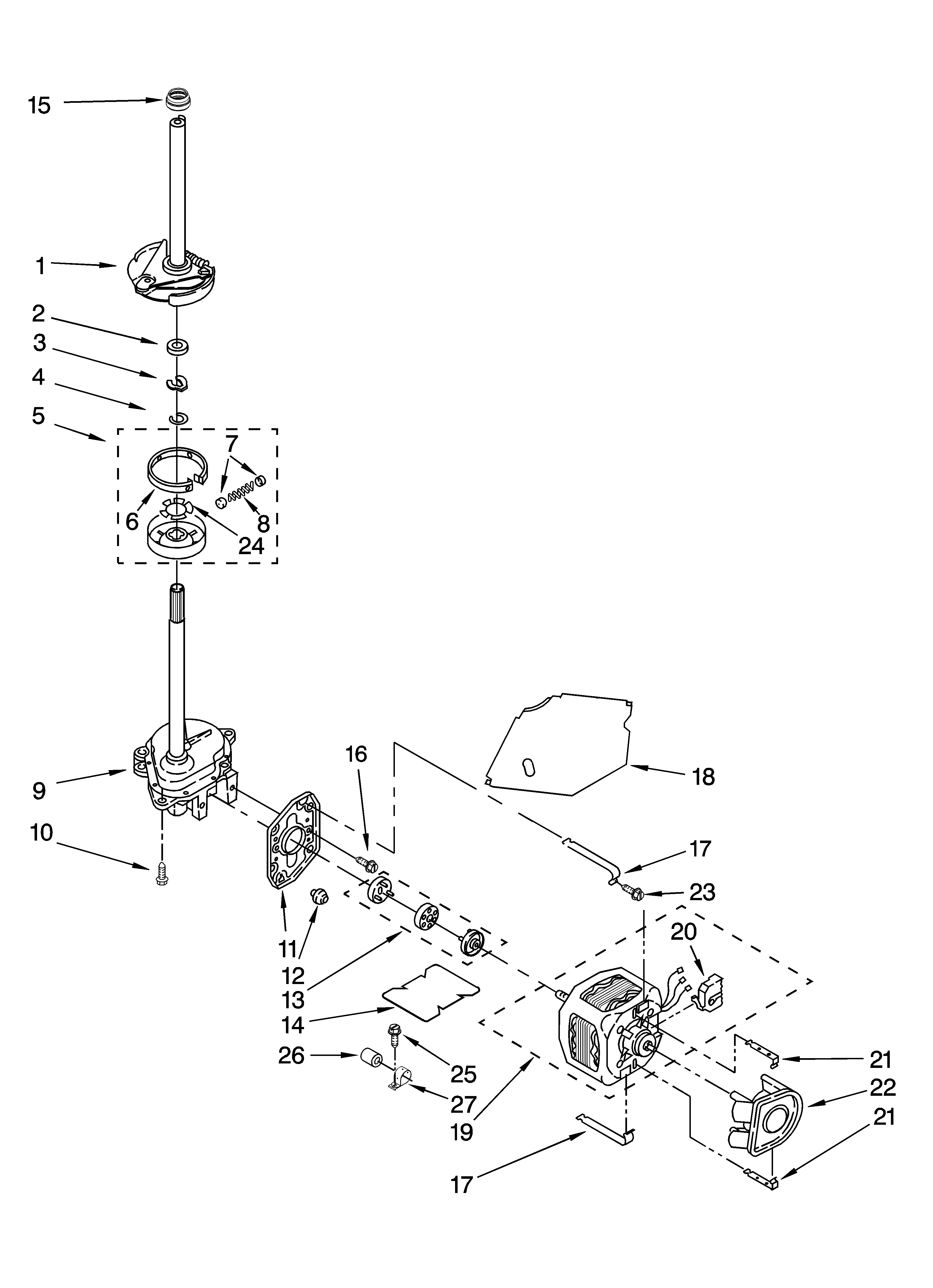 Kenmore 11029832801 brake, clutch, gearcase, motor and pump parts diagram