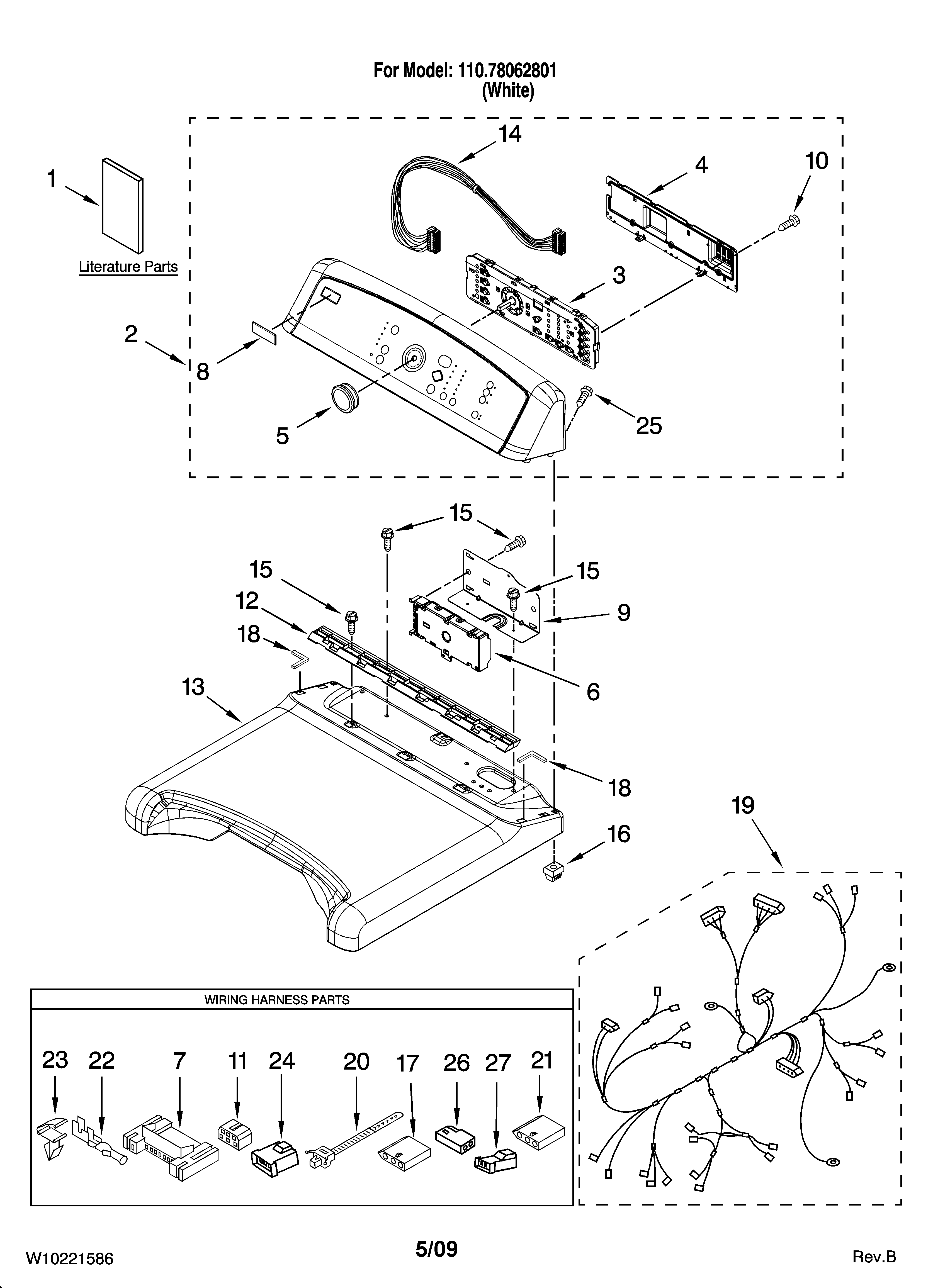 Kenmore Elite 11078062801 top and console parts diagram