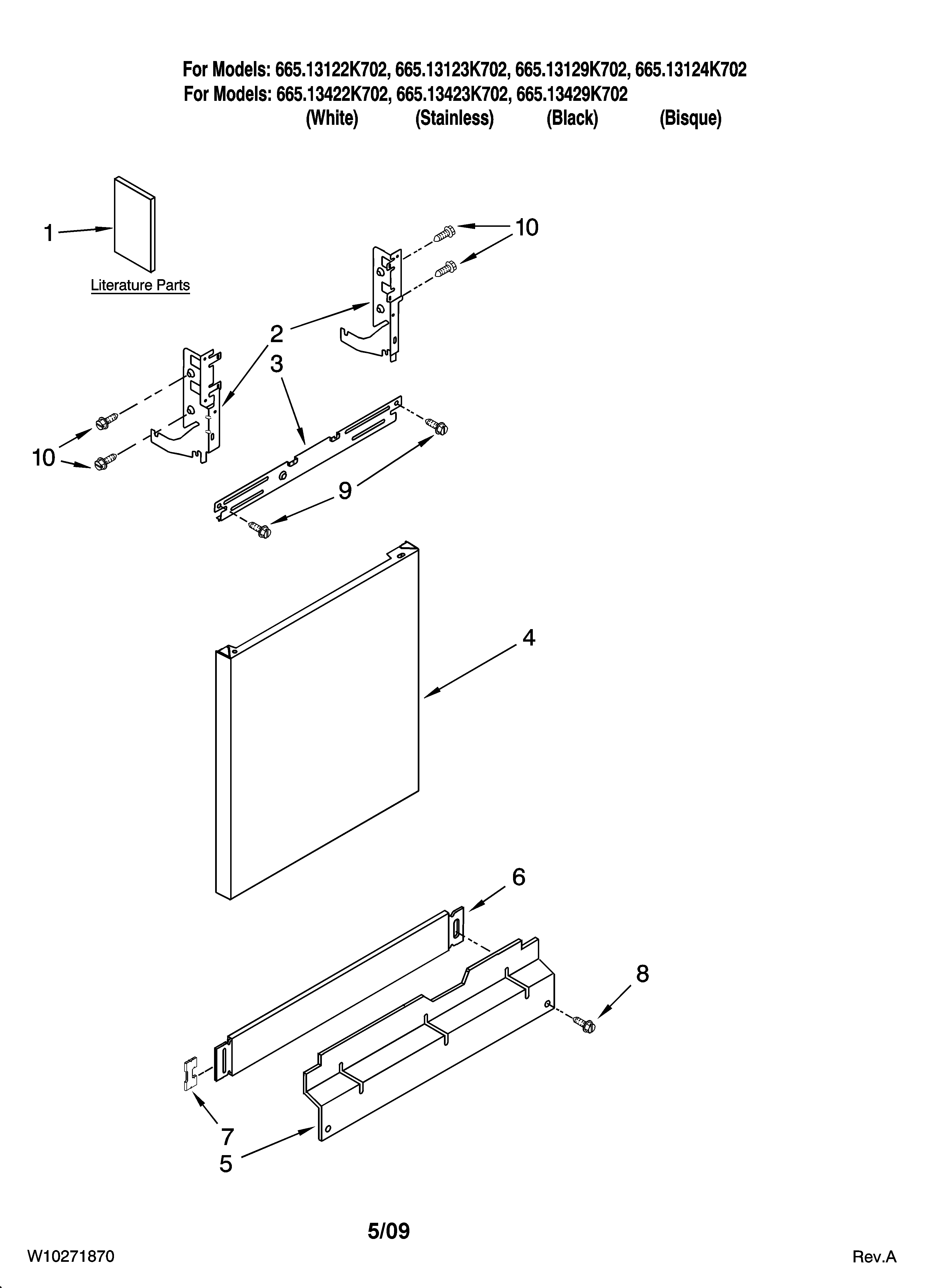 Kenmore Elite 66513129K702 door and panel parts diagram