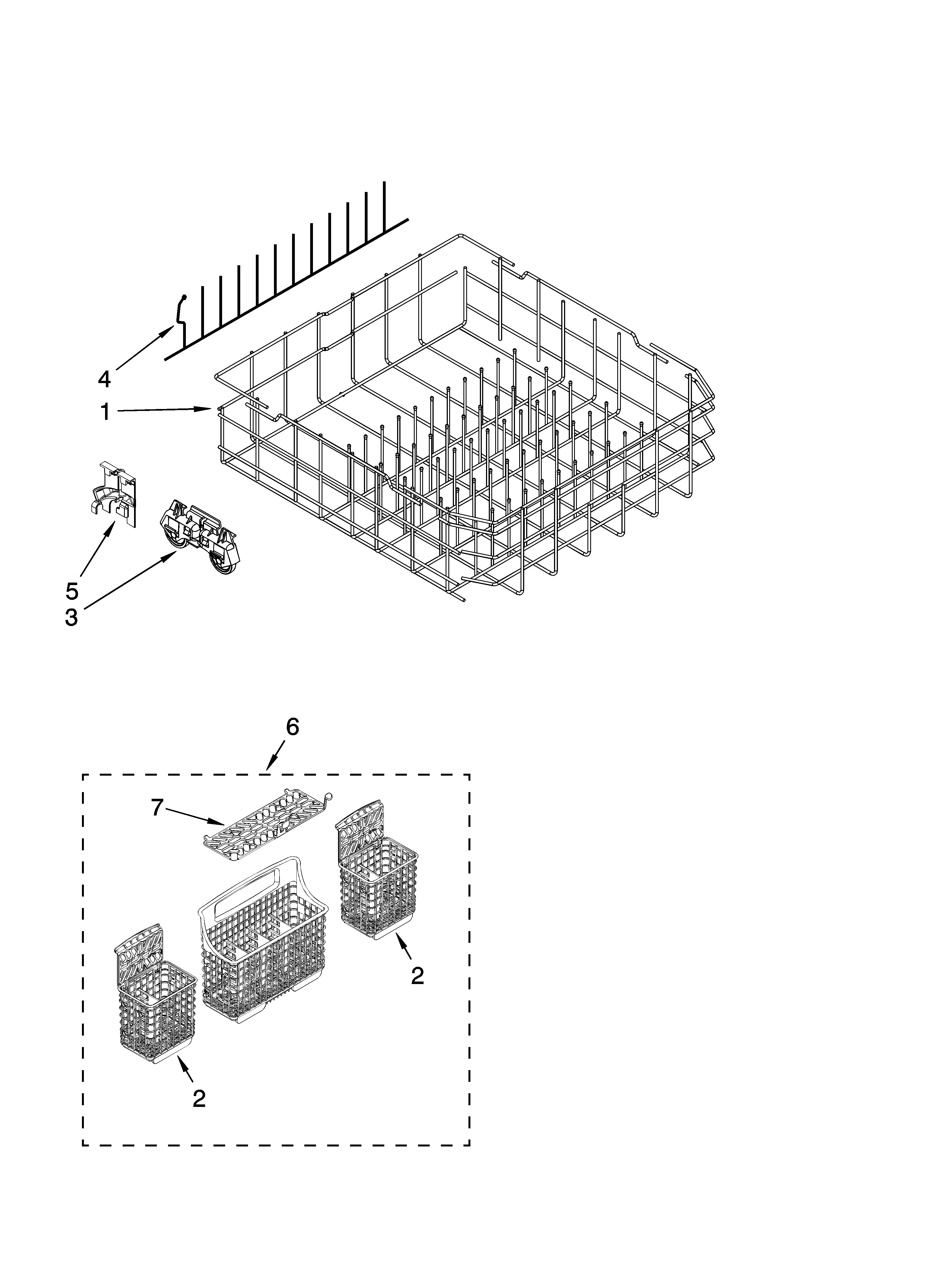 Kenmore Elite 66513129K702 lower rack parts diagram