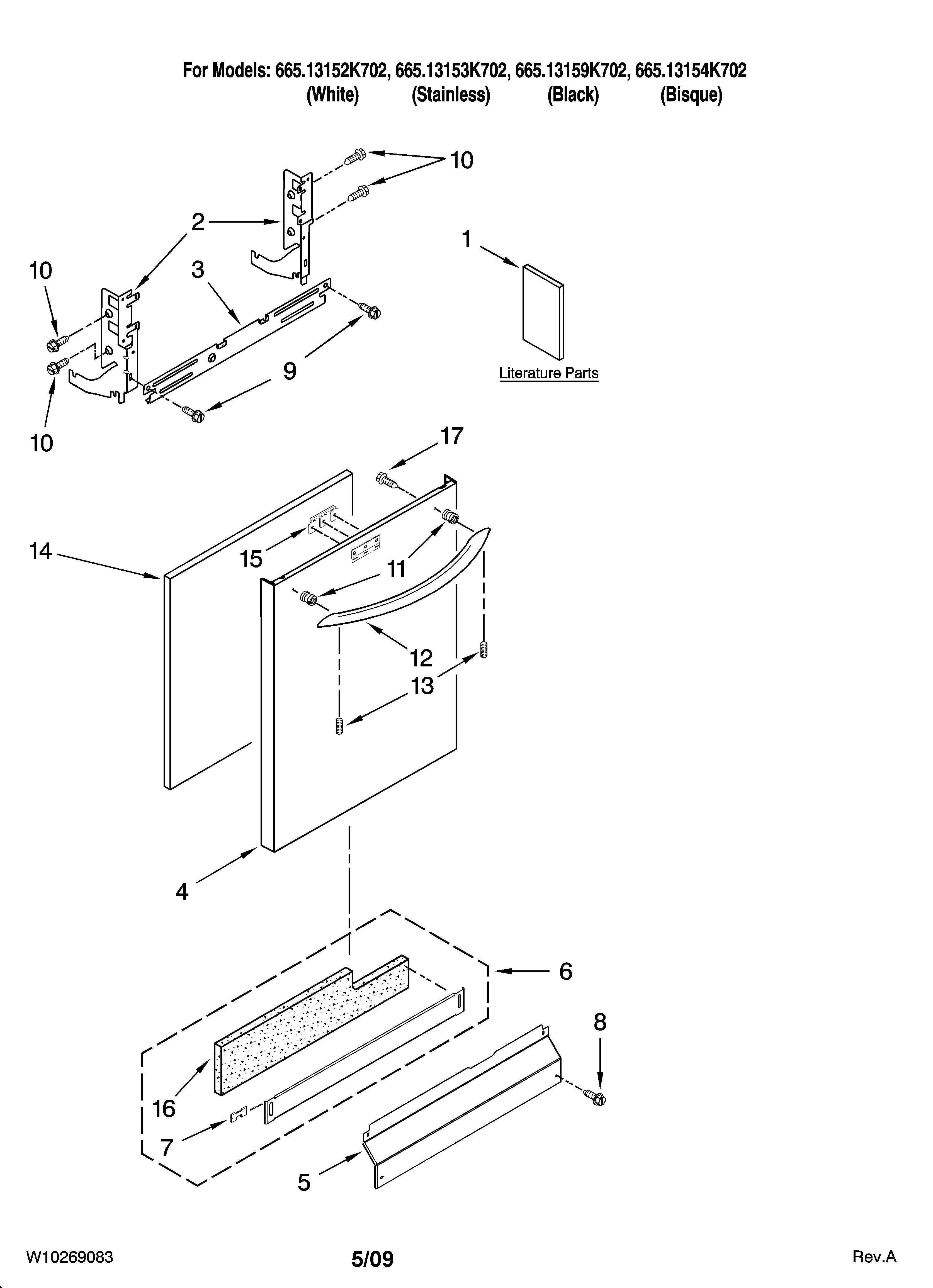 Kenmore Elite 66513159K702 door and panel parts diagram