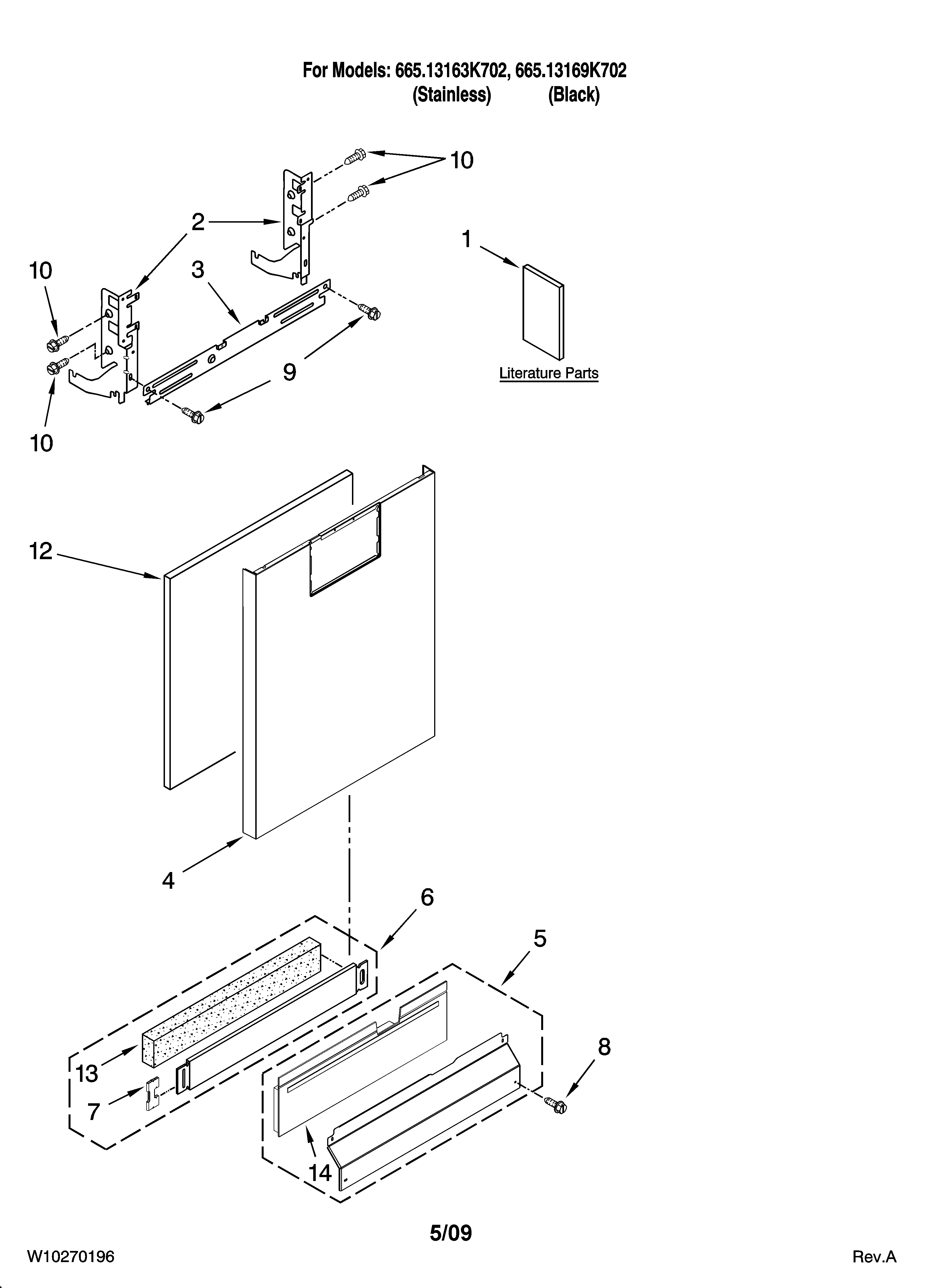 Kenmore Elite 66513163K702 door and panel parts diagram