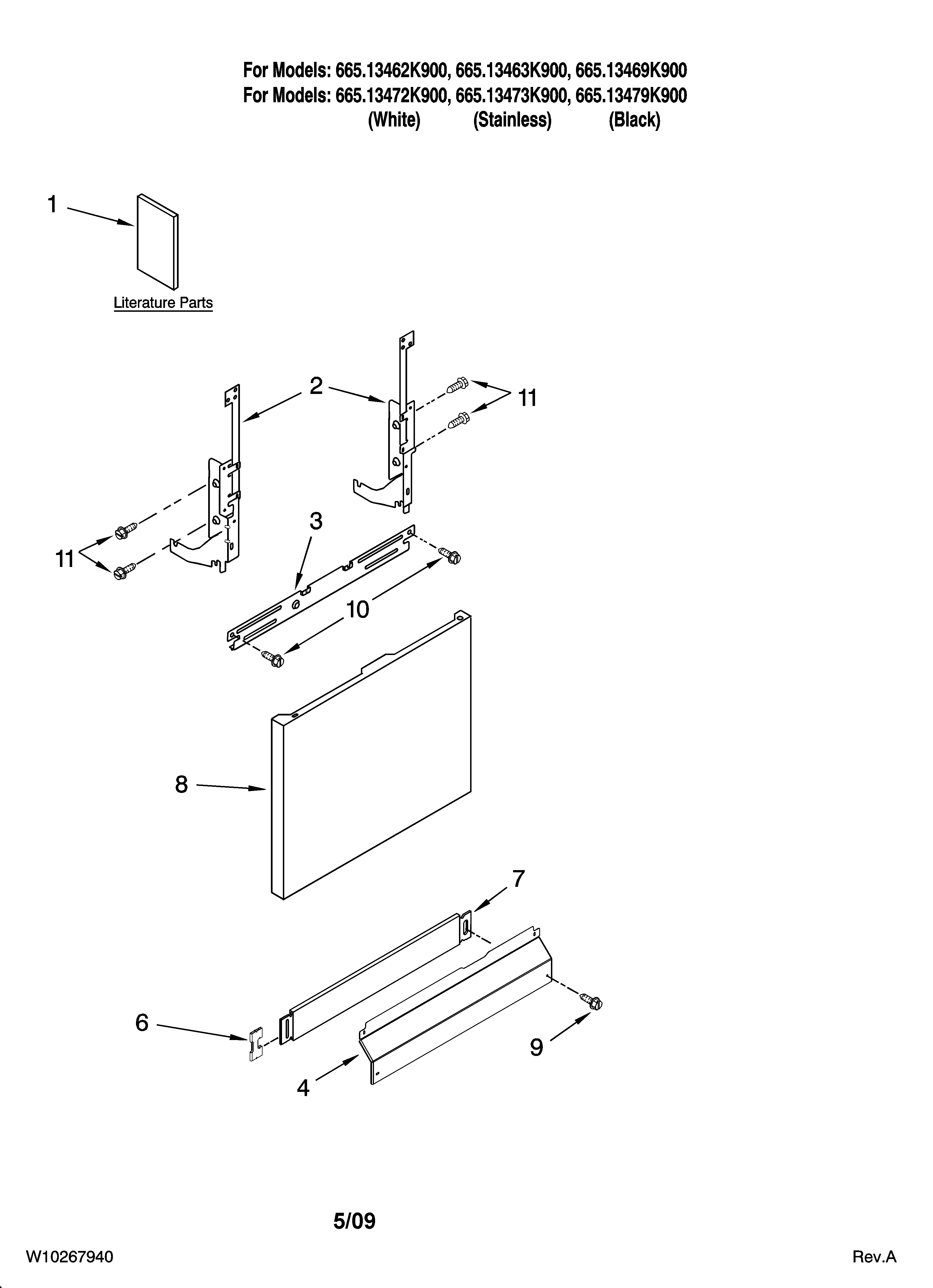Kenmore 66513472K900 door and panel parts diagram