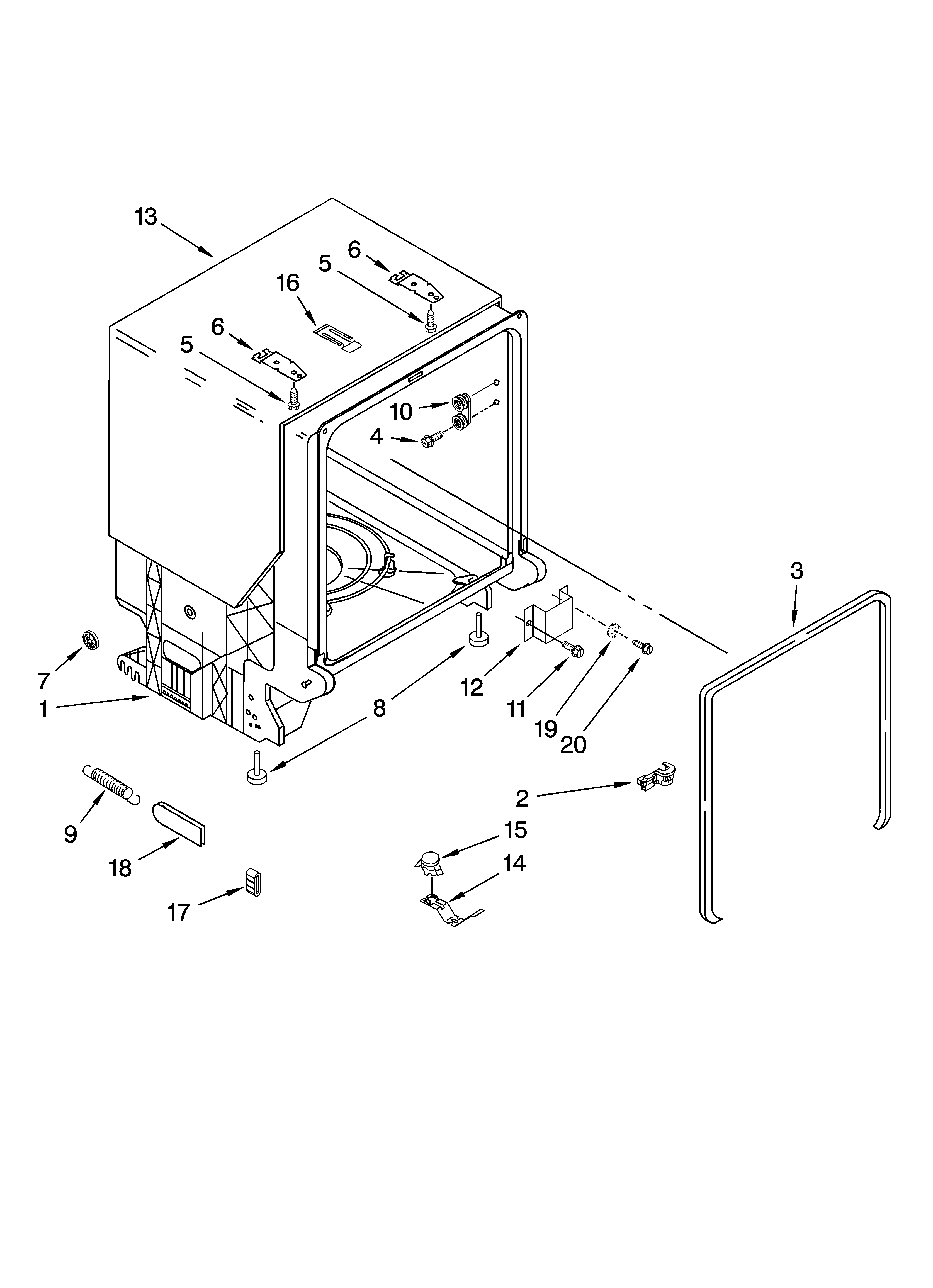 Kenmore 66513472K900 tub and frame parts diagram