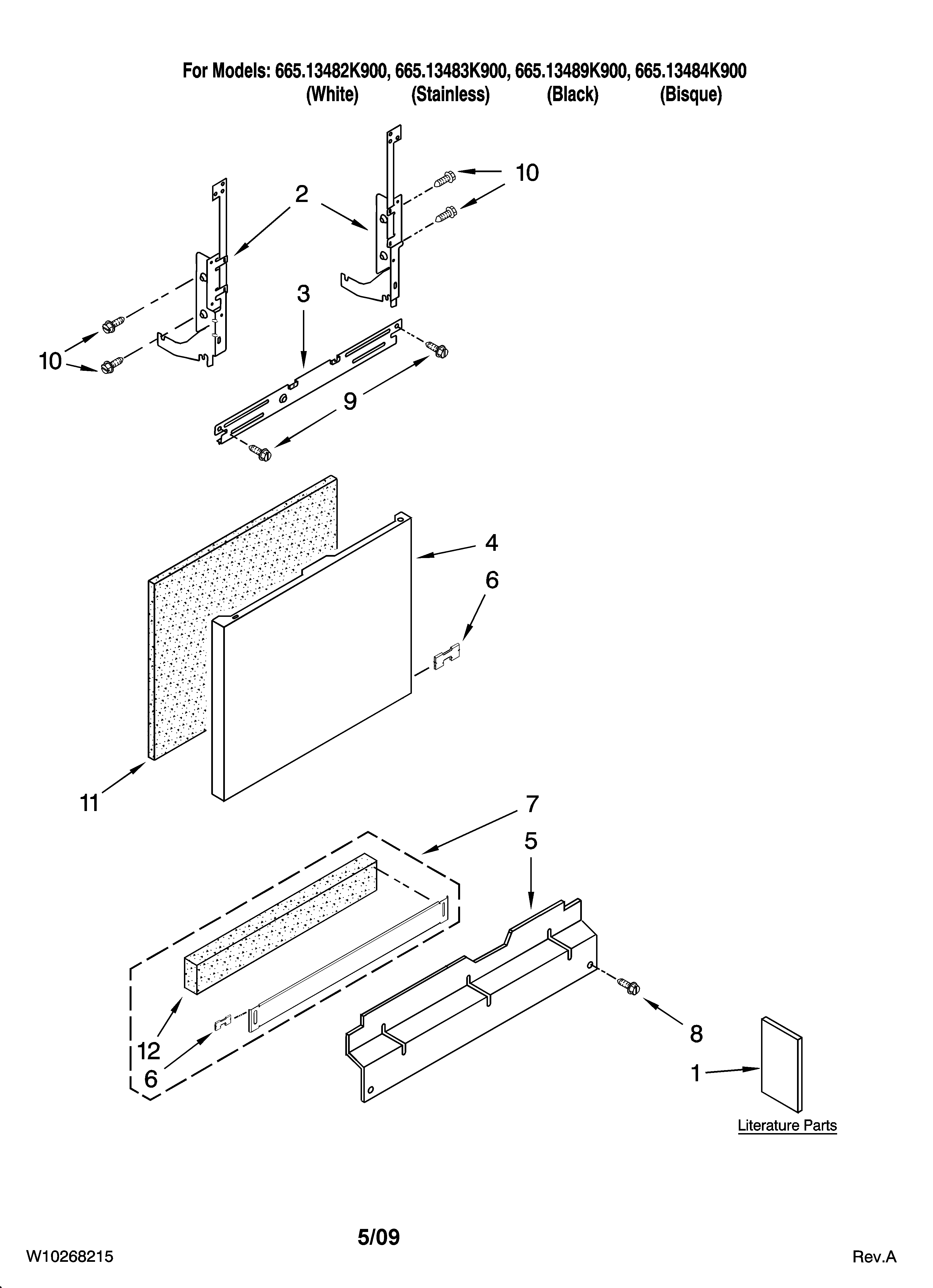 Kenmore 66513482K900 door and panel parts diagram