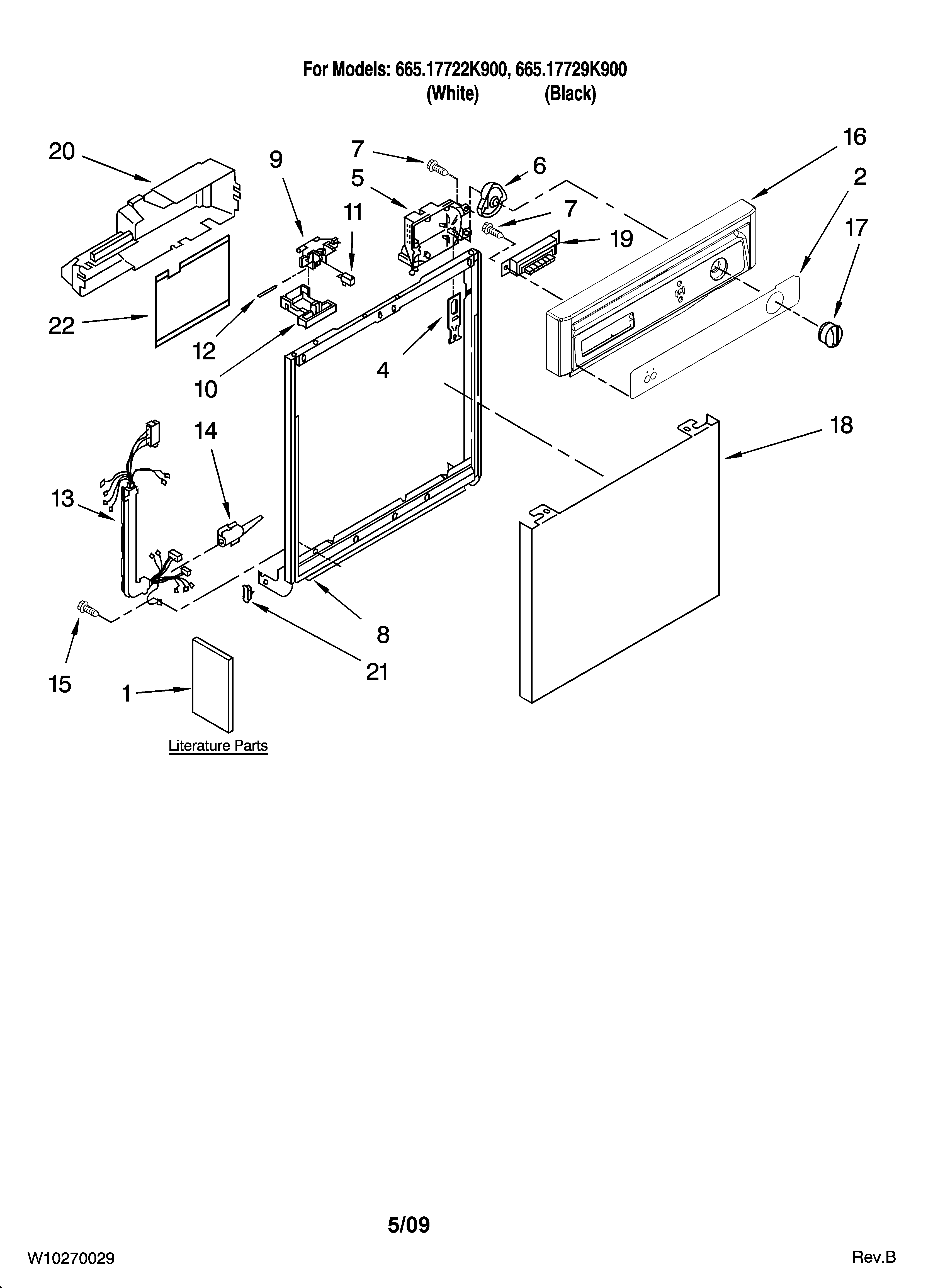 Kenmore 66517729K900 frame and console parts diagram