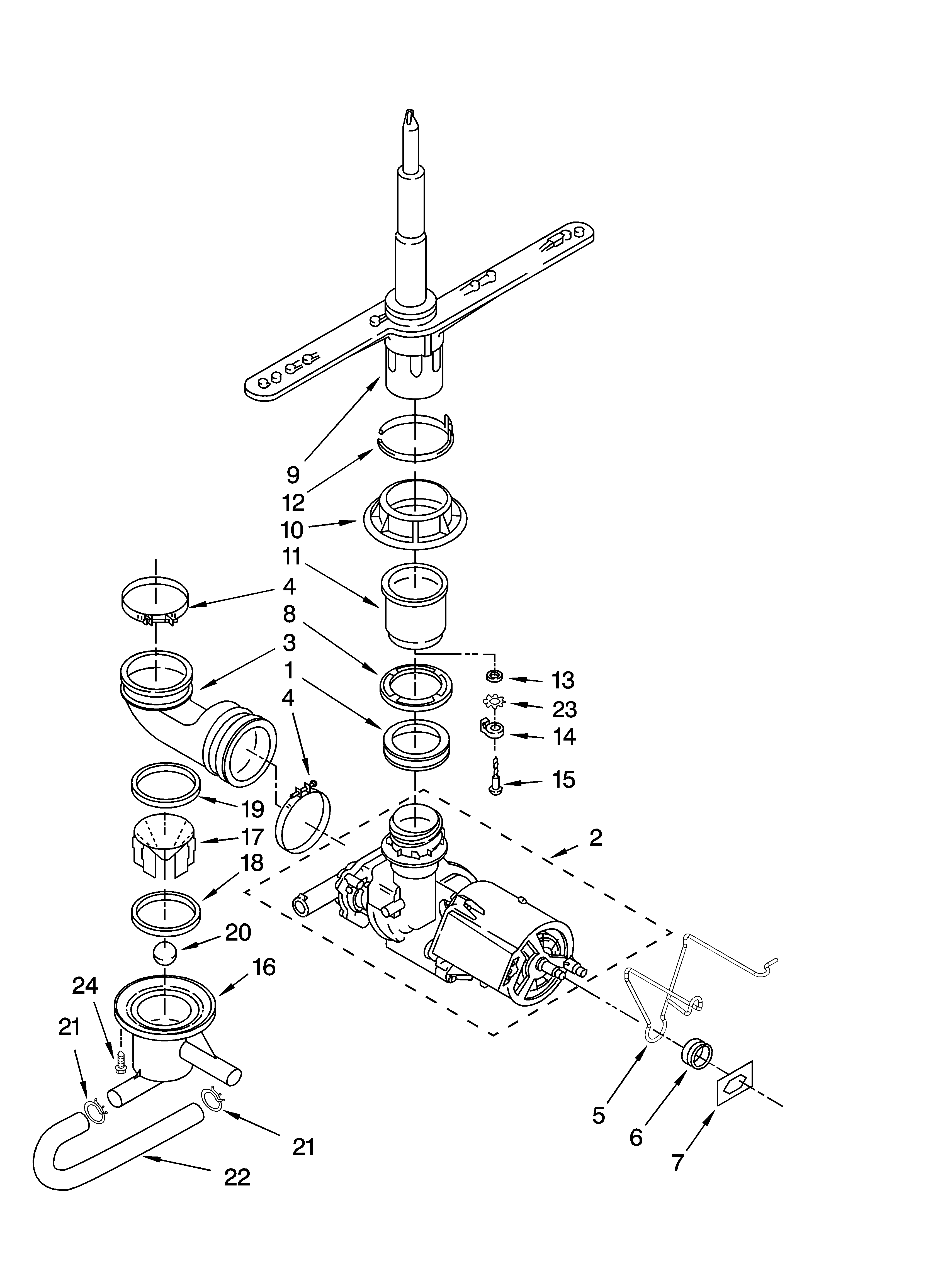 Kenmore 66517729K900 pump and spray arm parts diagram