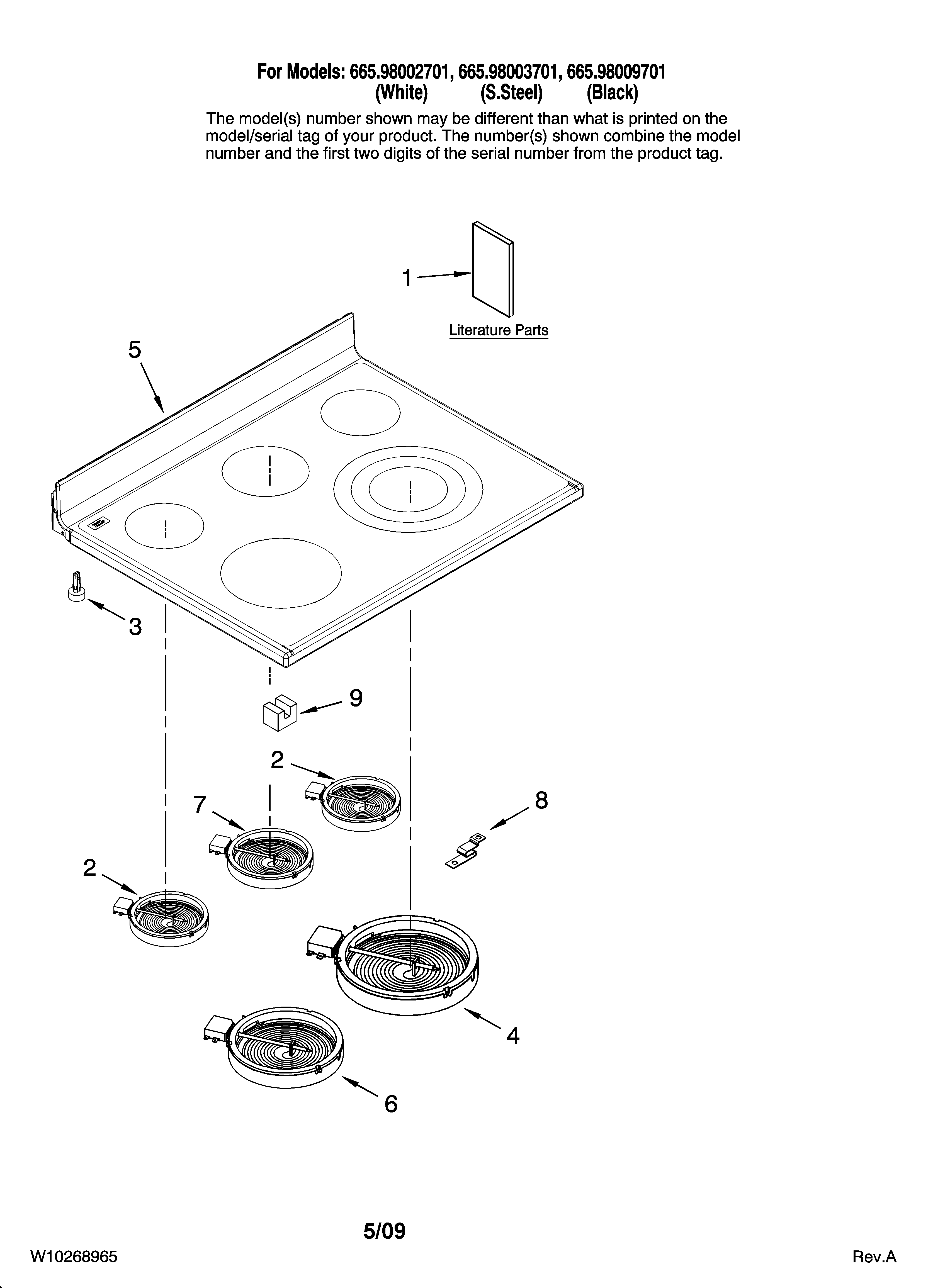 Kenmore Elite 66598002701 cooktop parts diagram