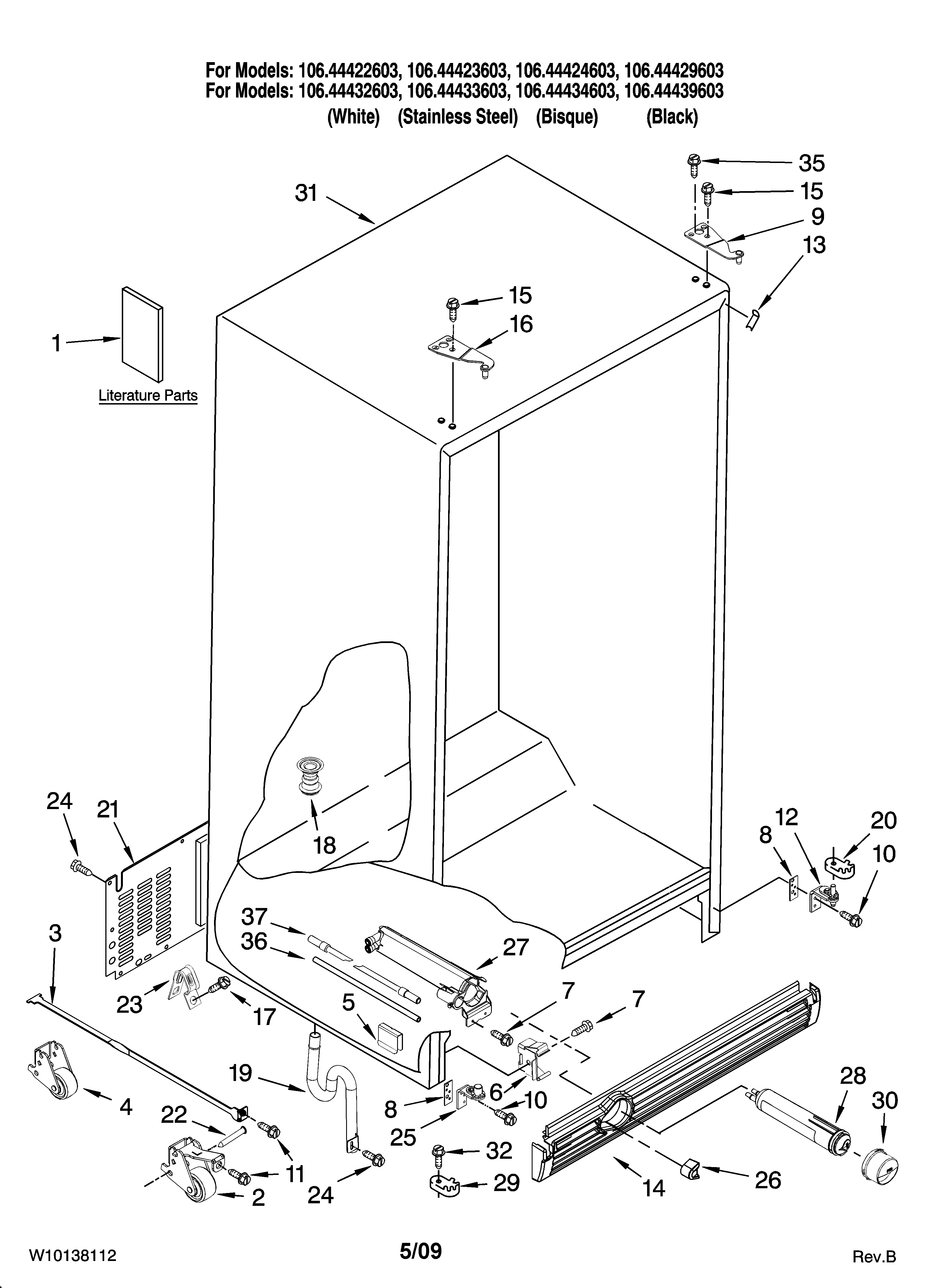 Kenmore Elite 10644422603 cabinet parts diagram